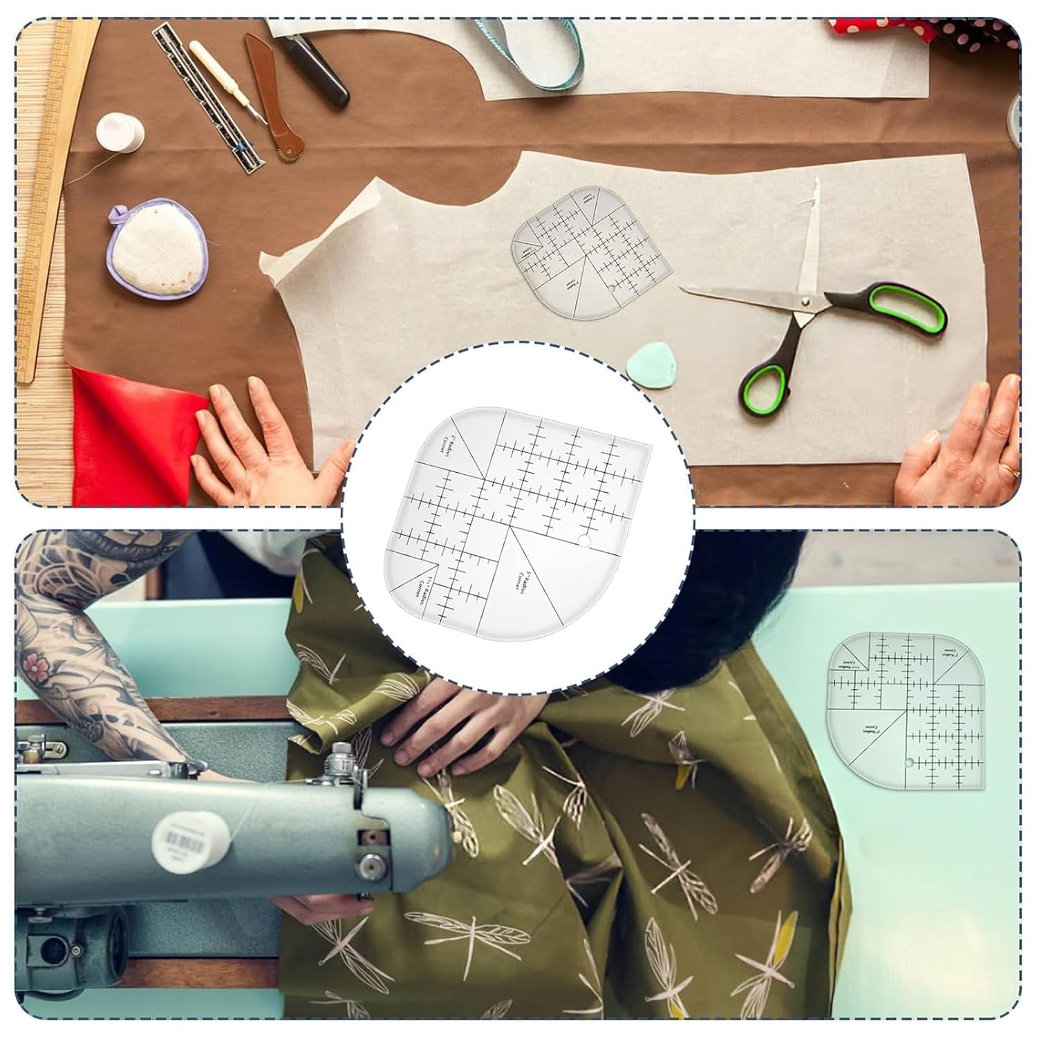 Zalizr Acrylic Curved Corner Cutter Ruler, Transparent Quilting and Sewing Template, Multi-Size Patchwork Ruler for Fabric, Paper, DIY Crafts, and Scrapbooking image number 6