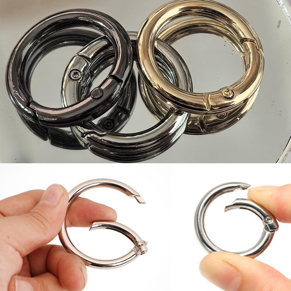 Armastuse 30PCS Trigger Spring O Rings,Keychain Ring O Clip,Pale Gold Carabiner Clip,Round Carabiner Clip Snap Keyring,Multi-Purpose Snap for Keyrings Buckle, Bags, Purses, Handbag