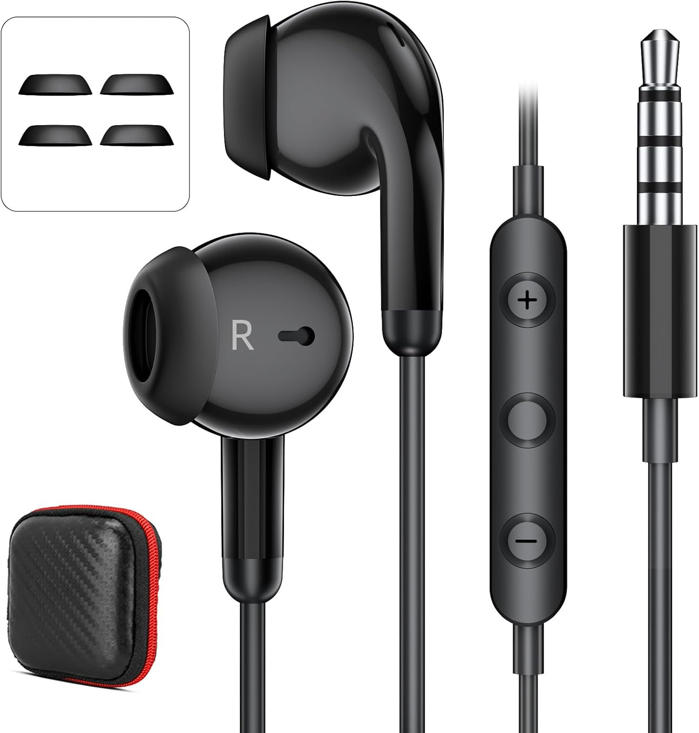 AUX 3.5Mm Wired Earbuds with Mic & In-Line Volume Control Headphones, Crystal Clear Audio Noise Isolation Corded for 3.5Mm Jack In-Ear Buds for Iphone, Samsung, Computer, Laptop, Kids, School Students