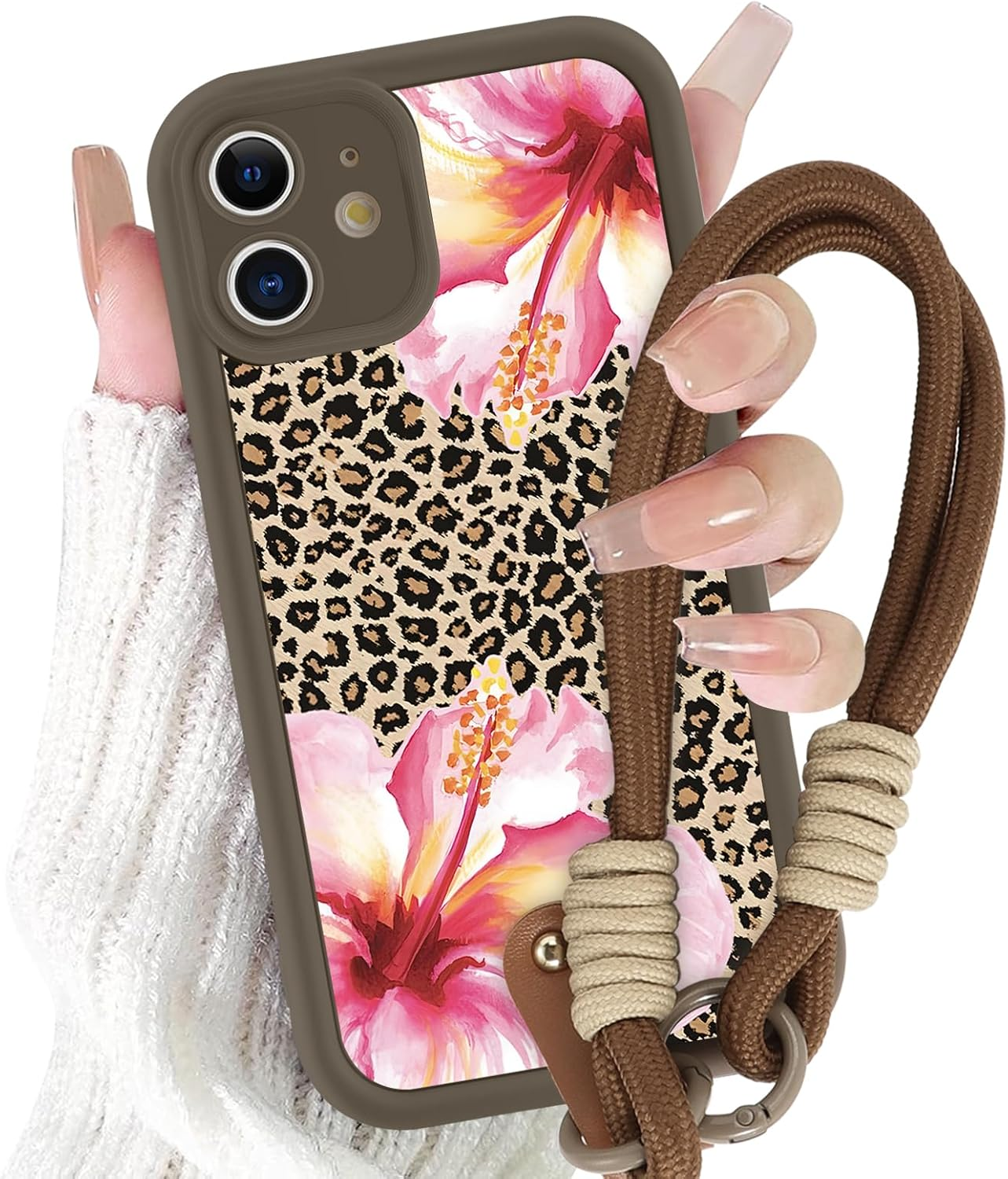 Yoedge Mobile Phone Case for Iphone 15, Case with Strap Chain, Cord Protective Case with Collage Aesthetic Coral Shells Pattern with Cord for Hanging Cover, Silicone Case 6.1 Inches, Puzzle