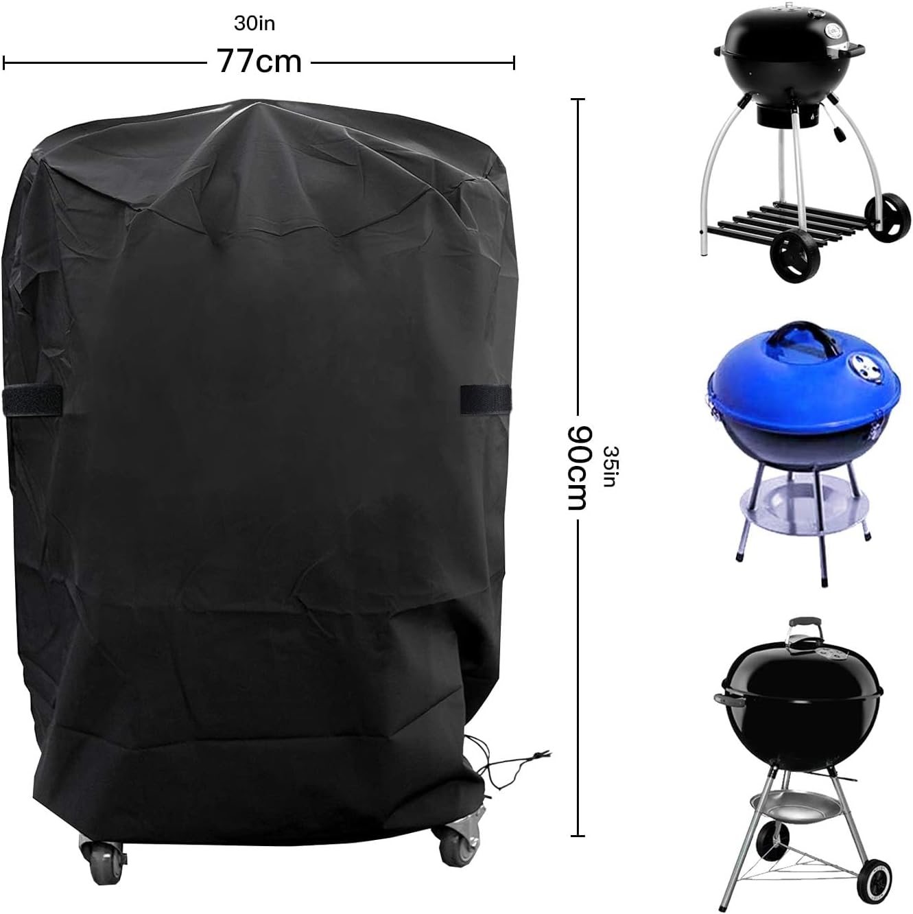 Kettle Grill Cover, Weatherproof 420D Oxford Charcoal Grill Tarpaulin, round Gas Grill Cover, Protective Cover for Weber, Universal (Diameter 77 X 90 Cm) image number 6