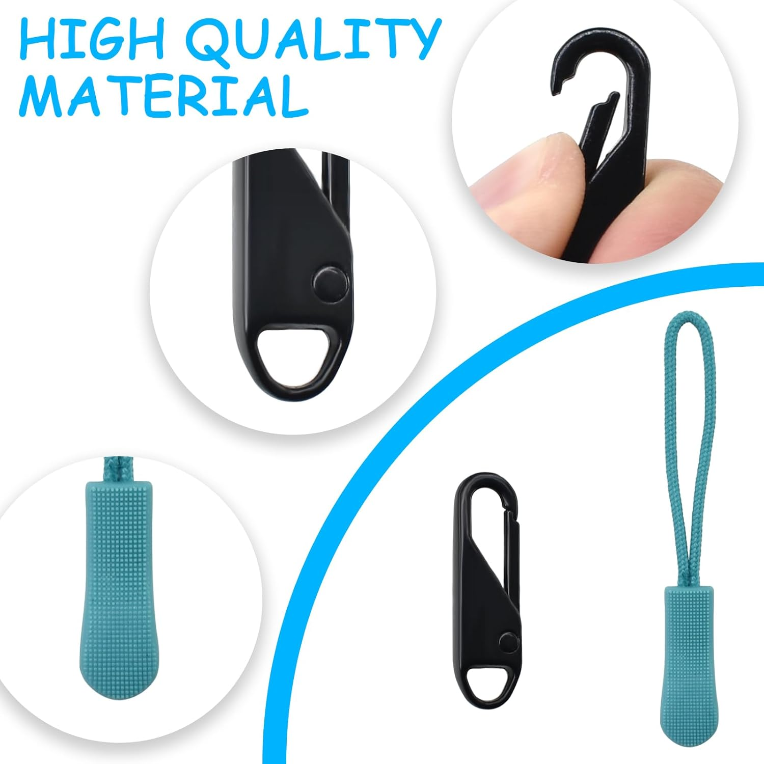 BDS-HOME 28 Piece Zipper Pull Replacement Kit - Detachable Zipper Cord Extension Fastener Metal Slider Replacement Fastener Nylon Rope for Luggage, Backpack, Jacket, Purse