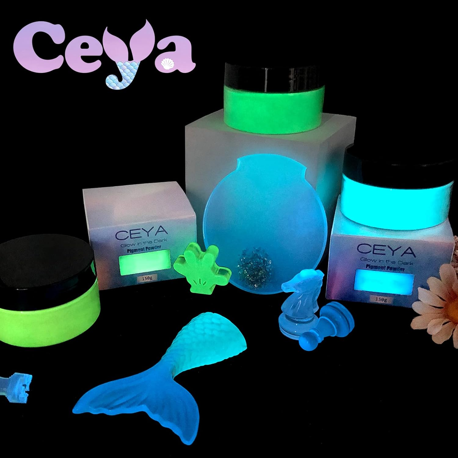 Ceya Fluorescent Yellow Glow Powder, 5.3Oz/150G Glow in the Dark Pigment, Luminous Resin Color for Epoxy Resin Slime, Nail Art, Party DIY Crafts