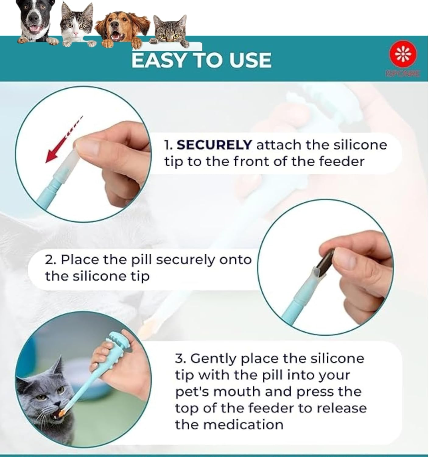 Pet Pill Shooter with 2 Premium Soft Silicone Tips, Medicine Dispenser for Cats and Dogs,Blue and Pink Dinosaur Style-Regular Transparent Style，Fo Acts as Pet Piller, Medicine Feeder (Blue)