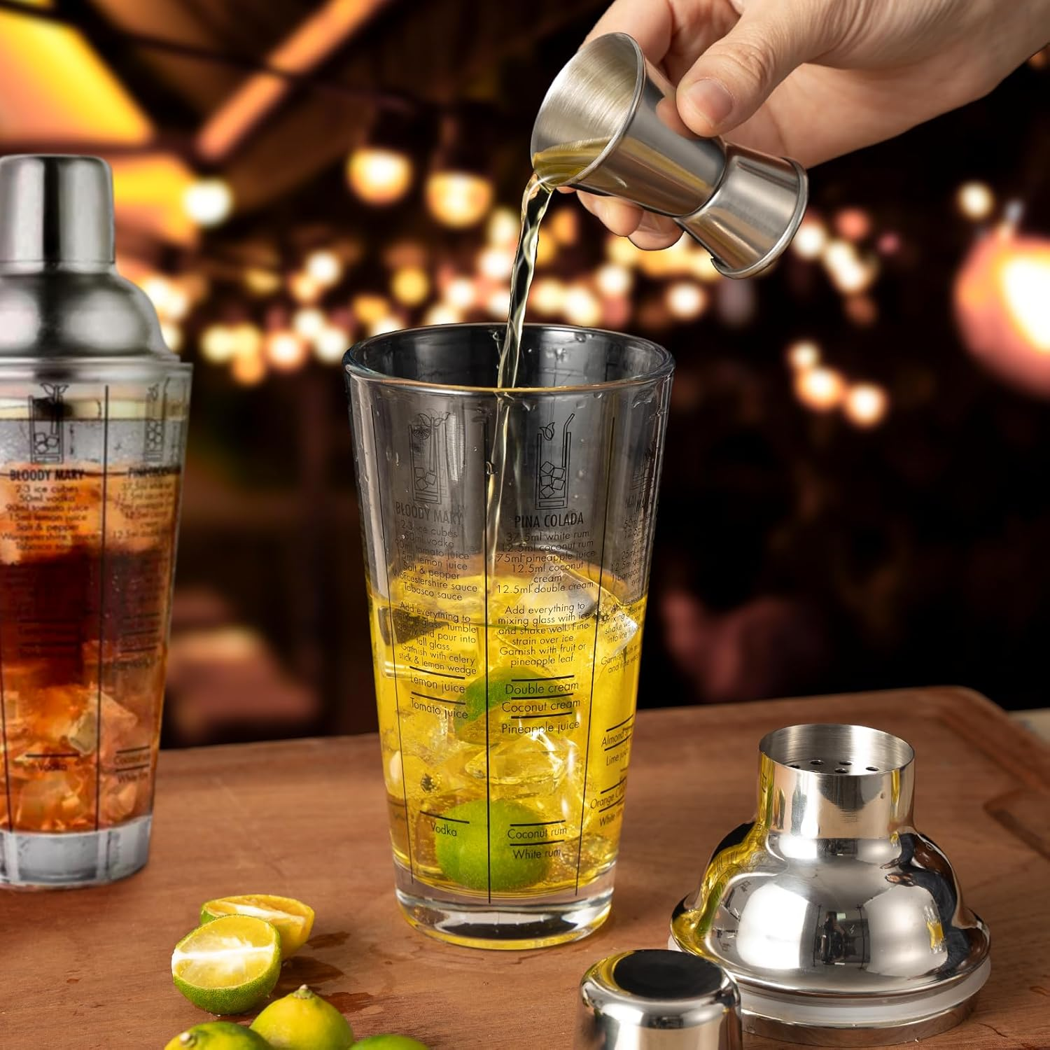 Ailelan Glass Cocktail Shaker with Strainer, 14Oz Martini Shaker with 6 Recipes on Side, Clear Drink Shaker Bottle with Measurements, Bar Shakers Set Bartender Kit for Mixing Cocktail, Margarita image number 4