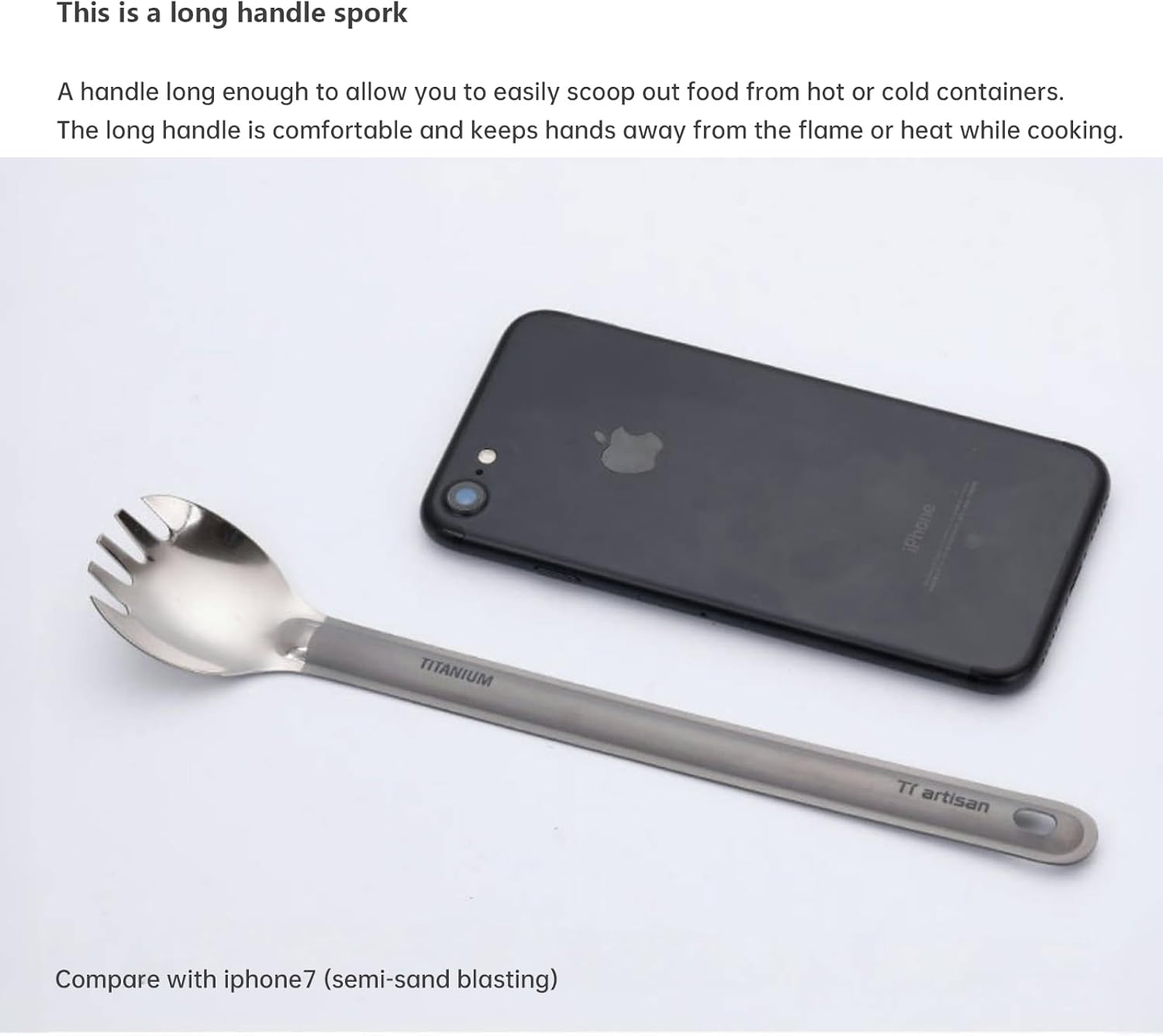 Titanium Spork, Long Handle 8.5 In, Ultralight 0.53 Oz, Compact for Camping and Hiking (Spork) image number 6