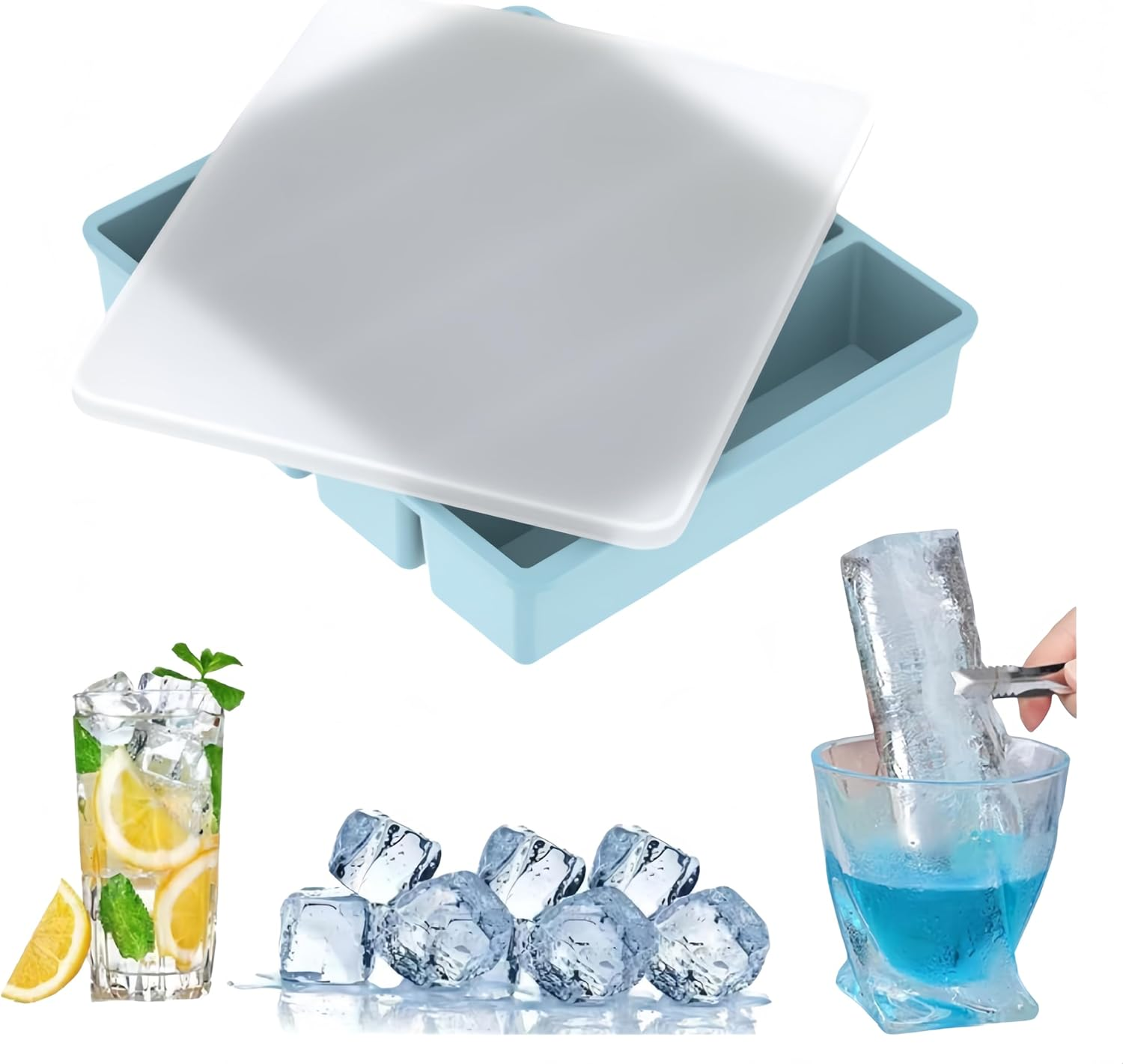 Ai-Oumleef Ice Cube Tray, Silicone Freezing Container Sticks with Lid, Silicone Mold, Water Bottle Ice Trays,Silicone Ice Trays,Reusable Long Ice Trays Make Slow-Melting Ice(Blue) image number 2
