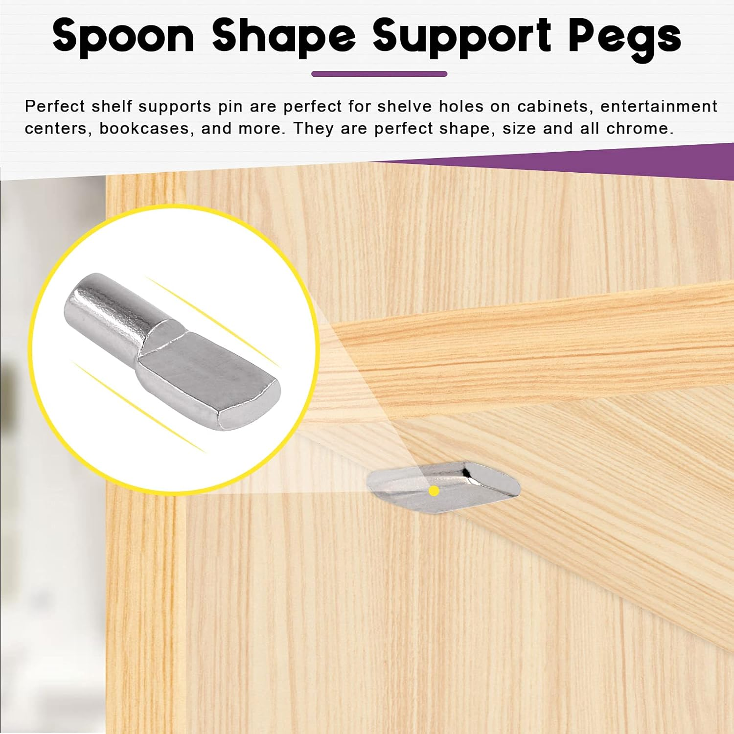 Swpeet 120Pcs 5Mm Shelf Pins, Metal Nickel Plated Spoon Shaped Cabinet Support Pegs Book Bracket Shelf Pegs Pins for Furniture Shelves Bracket Entertainment Centers image number 4