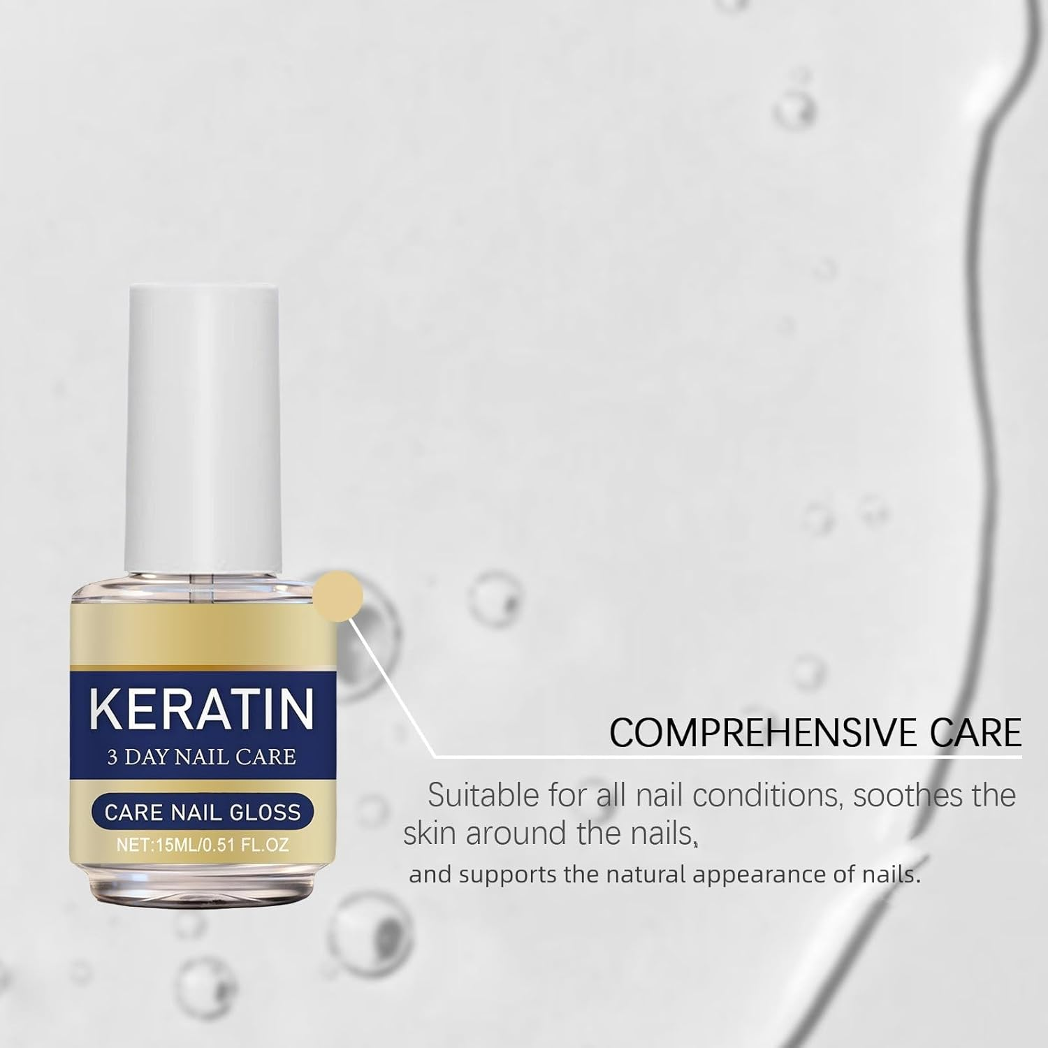 Keratin 3 Day Nail Care,Strengthener,Hardener,Moisturized for Weak/Damaged Nails,Cuticle Care for Toenail/Fingernail Strengthening (15Ml),Fast-Absorbing,Lightweight and Gentle (1PCS)