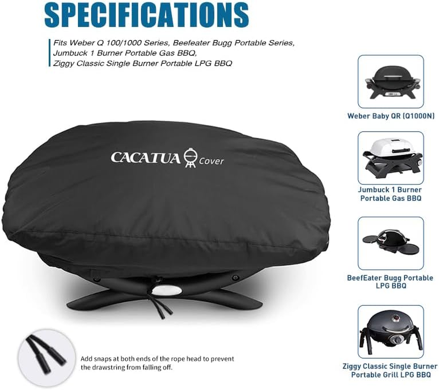BBQ Cover, CACATUA Premium BBQ Grill Cover for Weber Classic Q1000 /100 Series, Real Waterproof, for Fits Q1200, Q1400, Q1000, Q140, Q120 and Q100,For Gas Grill Heavy Duty 68L&times;45W&times;33H Cm image number 5