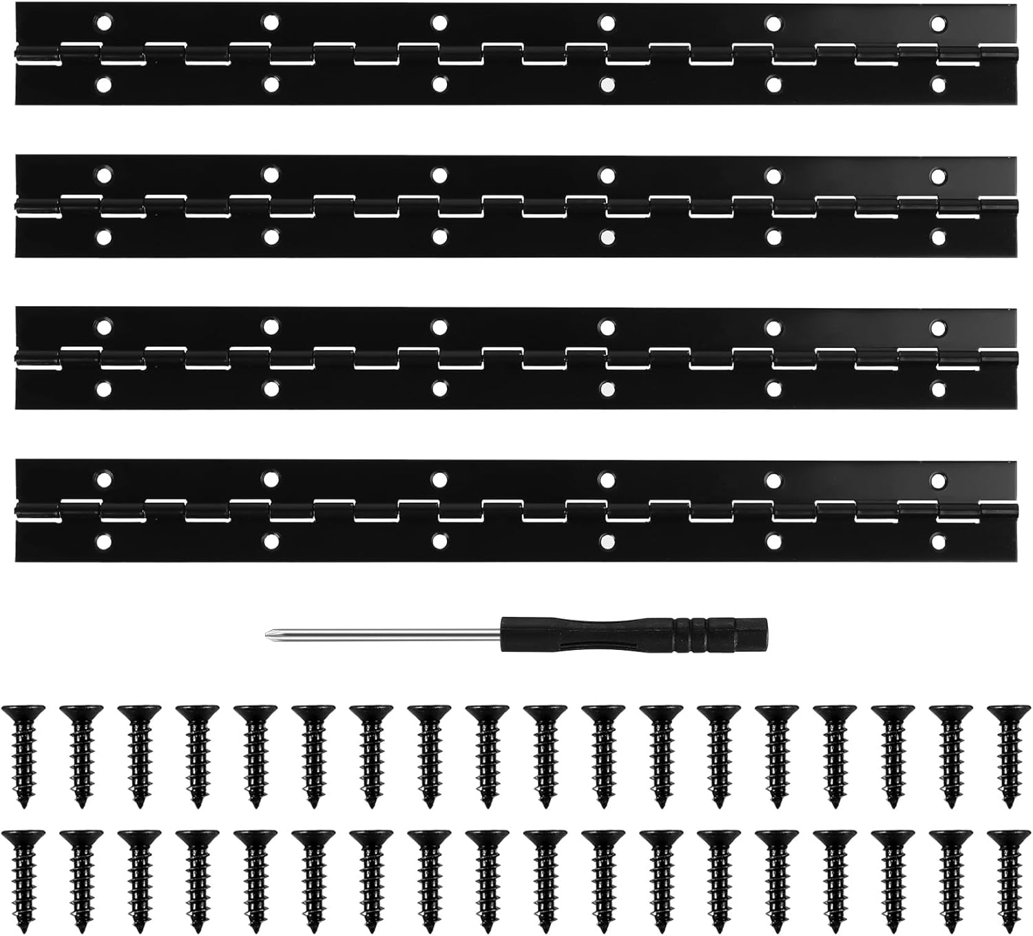 Piano Hinge 30 Cm X 3 Cm, Long Bar Hinge Black, Piano Hinges, Door Hinges Hinge Hinges, Connector Piano Cabinet Door Furniture with Screws, Screwdriver Pack of 4 image number 4