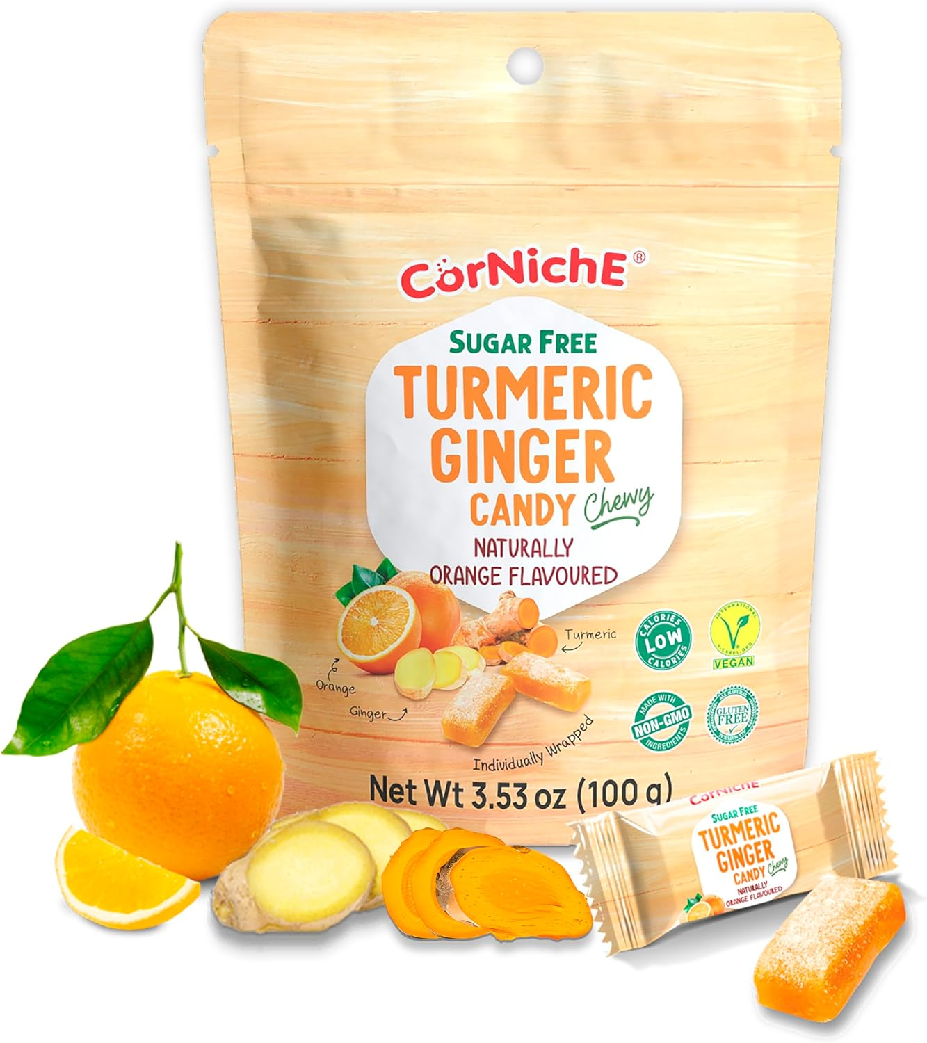 Corniche Sugar Free Ginger Turmeric Candy Orange G/F 100G