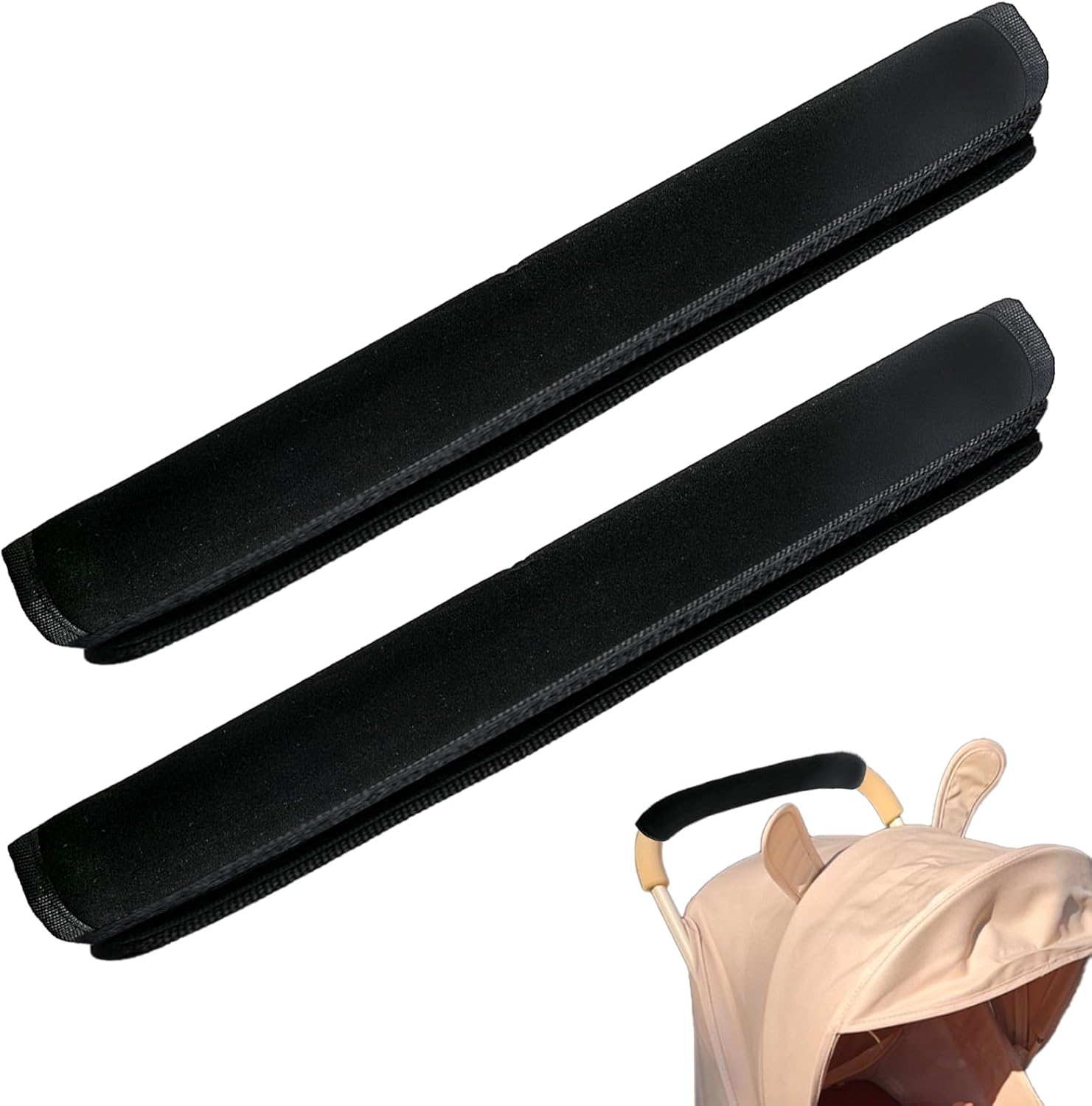 2Pcs 13.38 * 5.51Inches Stroller Handlebar Cover,Pushchair Armrest Handle Protector Cover,Pram Bumper Bar Dustproof Handle Gloves Replacement Removable Universal Protective Case Grip Bar Covers image number 1