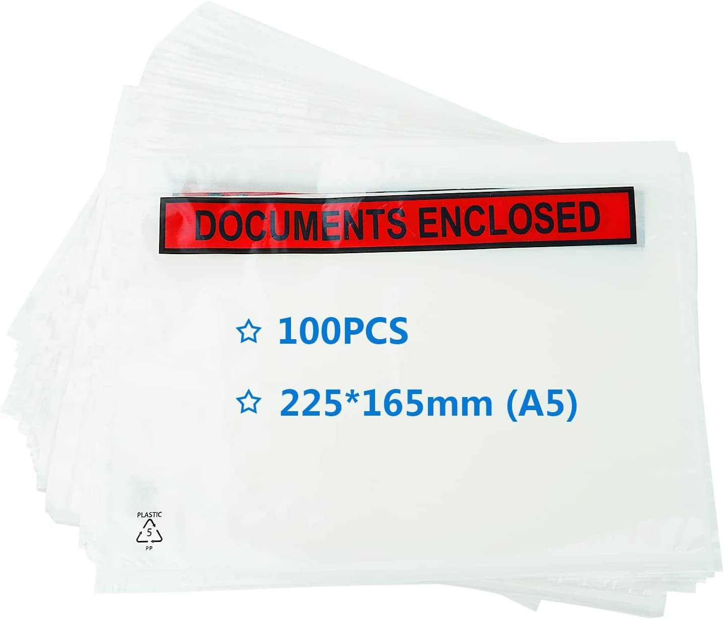 A5 C5 Document Enclosed Wallets 225 X 165 Mm | Peel & Seal Clear Plastic Envelopes/Sleeves/Pockets/Wallets | Attach Invoices, Packing Lists & Delivery Notes to Parcels image number 2