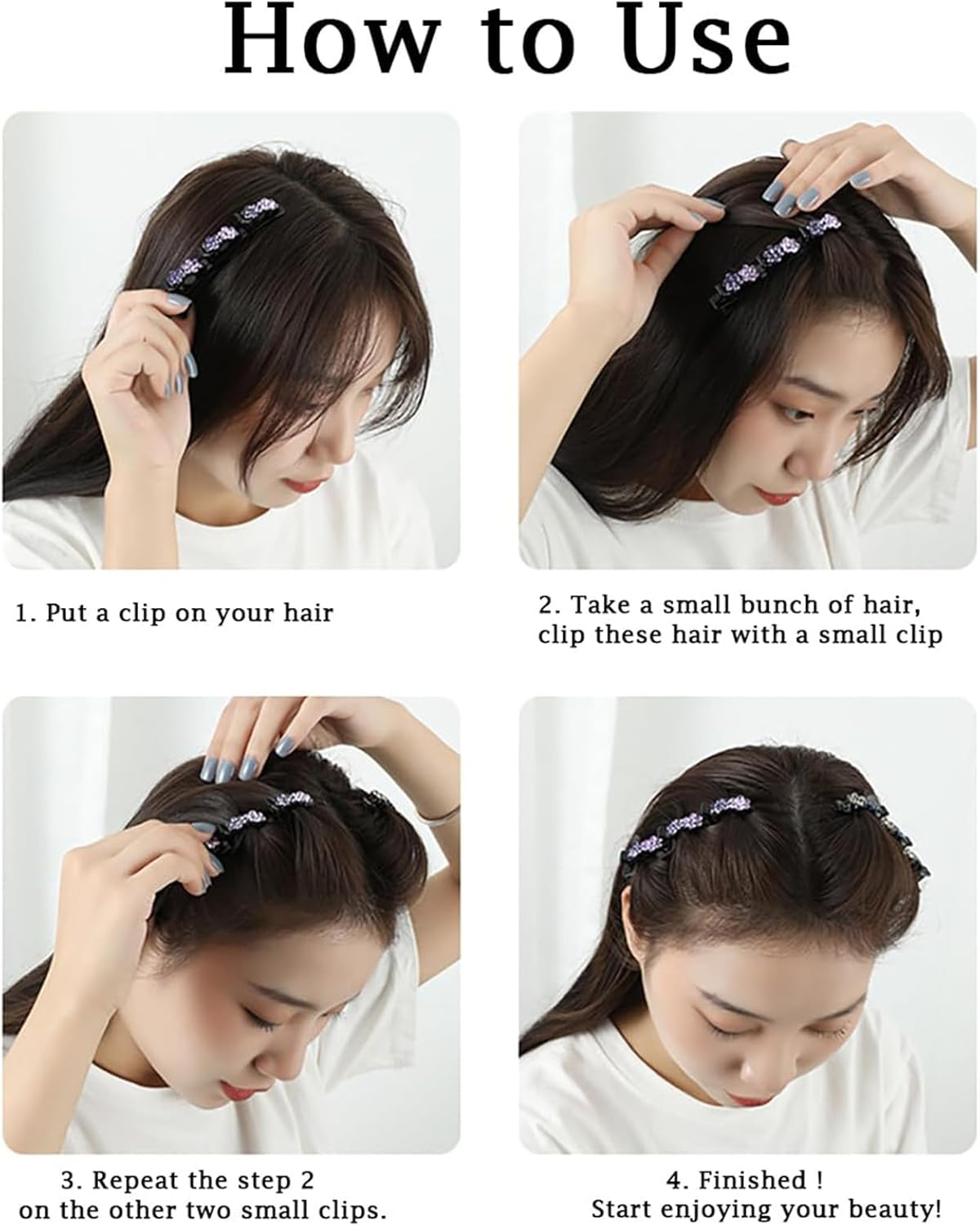 Sparkling Crystal Stone Braided Hair Clips, New Satin Fabric Hair Bands Rhinestone Four-Leaf Clover Hair Clip for Styling, Braided Hair Clips for Women and Girls (Colorful, Standard) image number 6