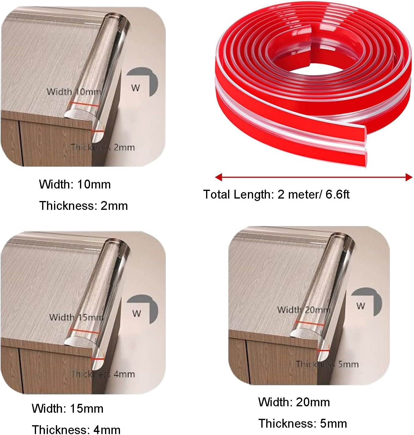 2 Meter Silicone Edge Protector Strip + 4 Corners, Baby Proofing Corner Protectors for Table Cabinets Drawers Furniture (Width 15Mm) image number 1