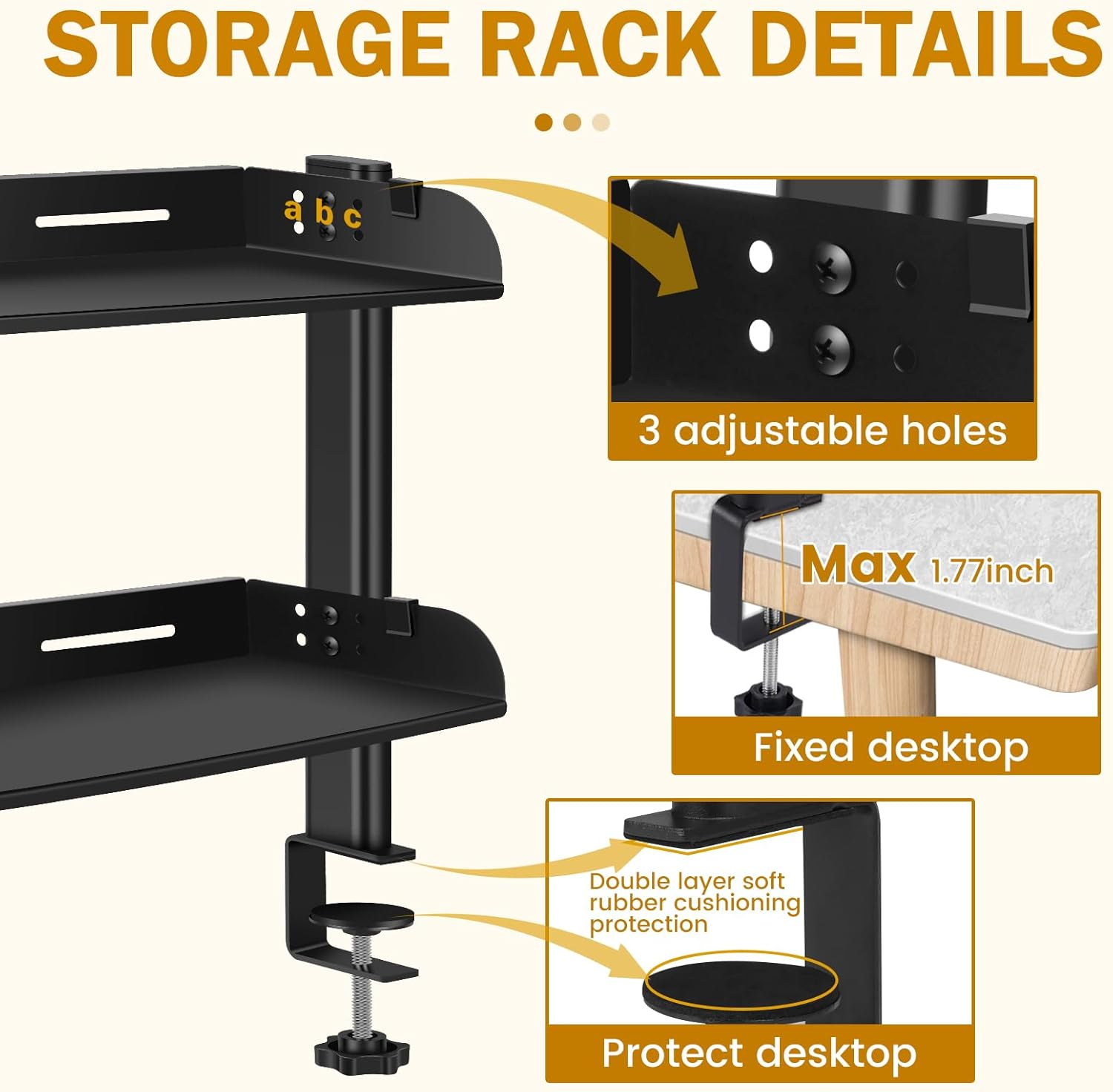 DJAPWPX Clamp on Desk Shelf, 2 Tiers Desktop Clamp Organizer, Easy to Install Table Mount Shelf, Space Saving Desktop Shelf for Office Sturdy Table Accessories image number 2