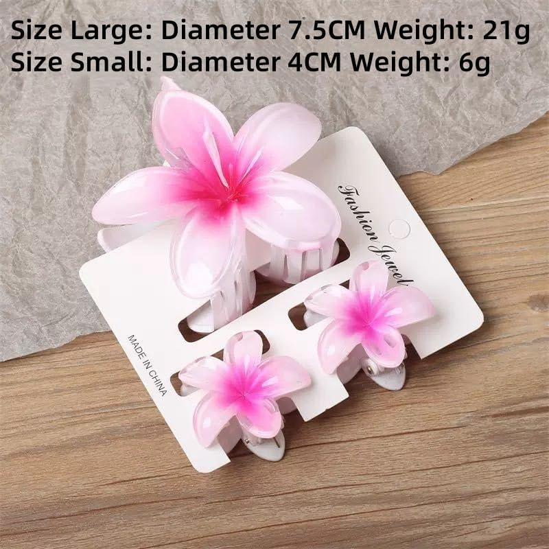 Flower Hair Clips for Women Claw Clips Summer Beaches Fashion Hair Accessories with Gradient Cute Design Barrettes Hold Hair in Place for Thick Thin Hair (Blue, 3Pcs: 1 Large 2 Small)