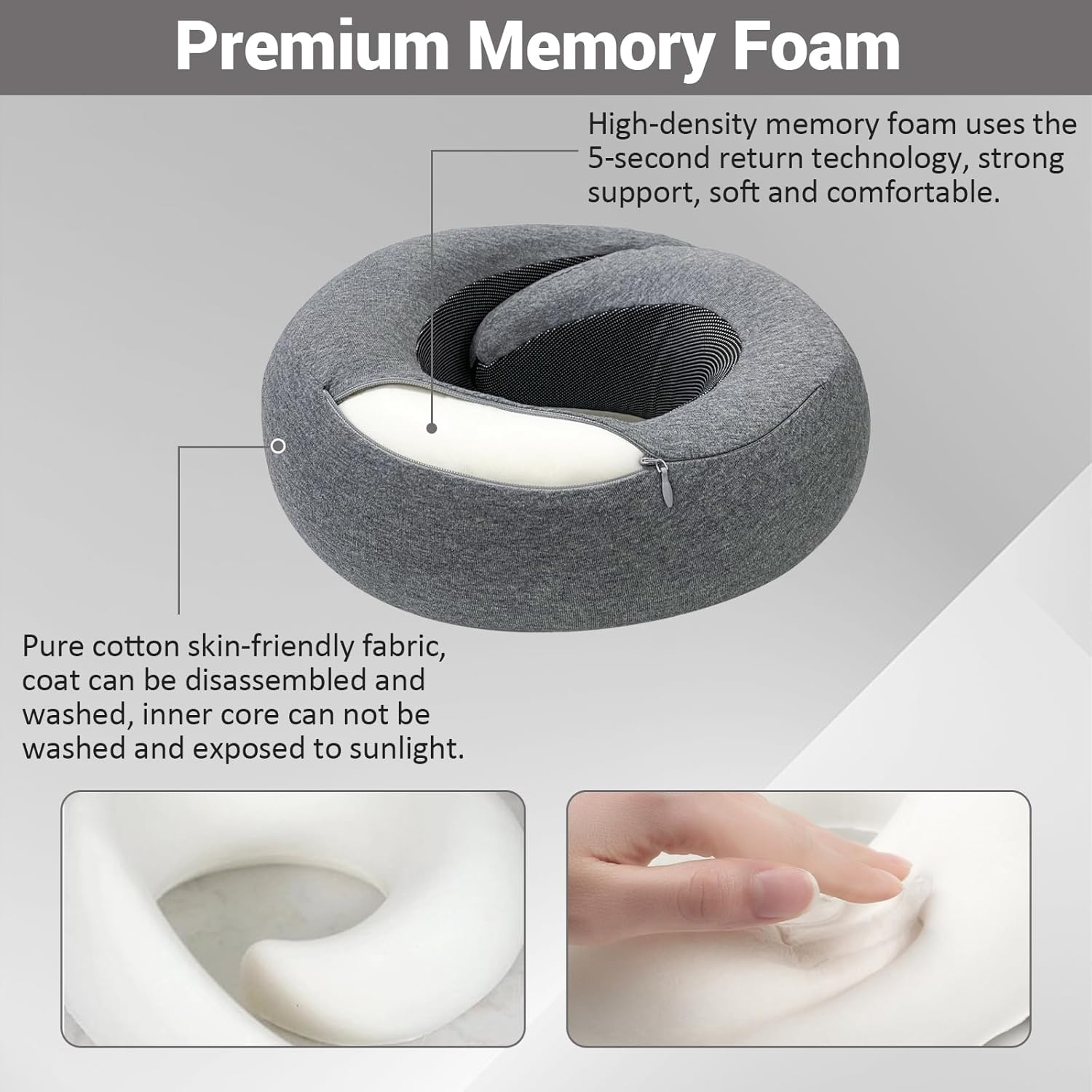 Outney&trade; Travel Neck Pillow, Travel Pillow for Airplanes, 2024 Chin Support 100% Pure Memory Foam Full Neck Surround Pillows for Traveling Flight Sleeping, Portable Travel Essentials (Navy Blue) image number 2