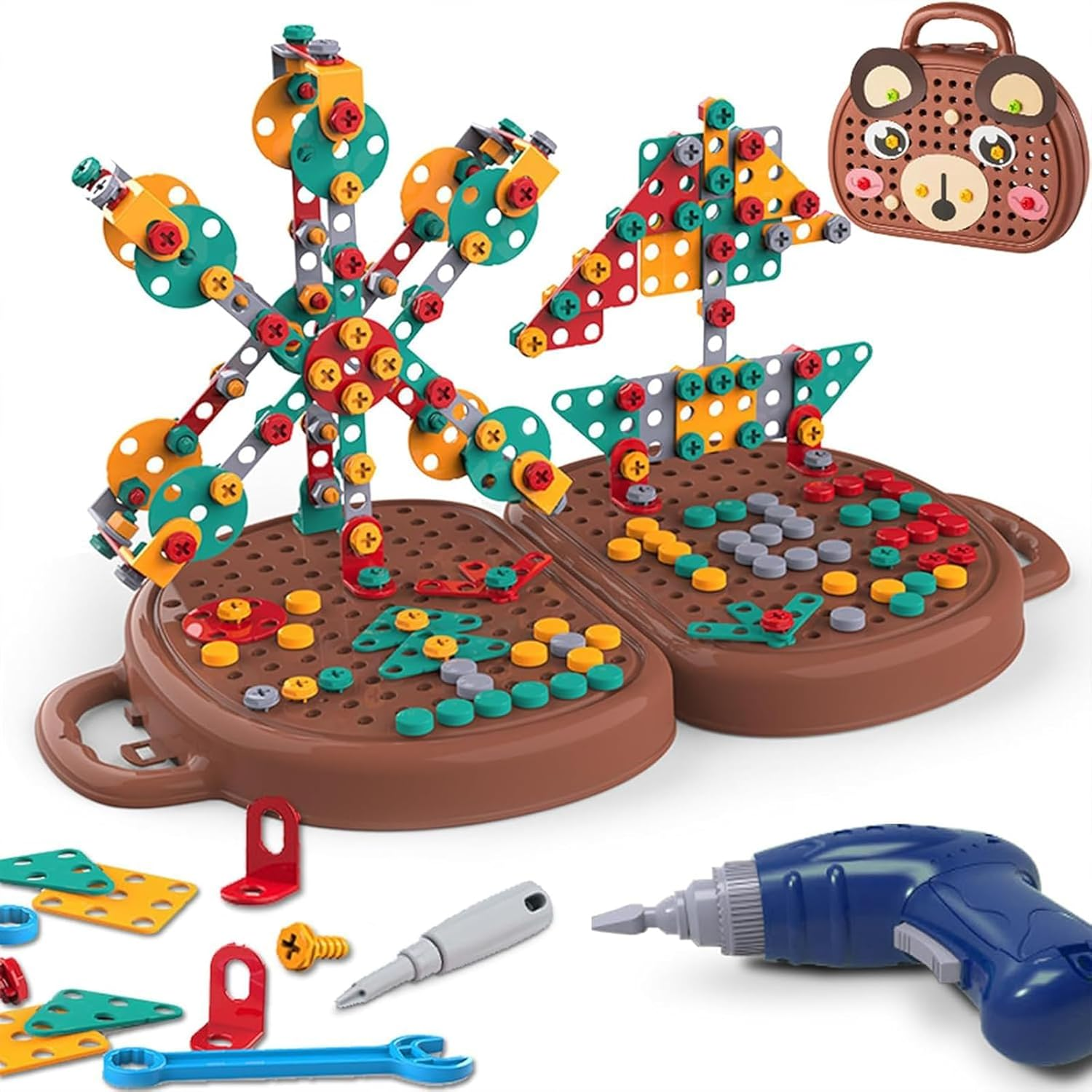 ENGYAS Montessori Toys,Montessori Toys for Toddlers Babies, Montessori Busy Board ,Magic Montessori Play Toolbox with Drill,Creativity Tool Box with Drill,Montessori Tool Kit.