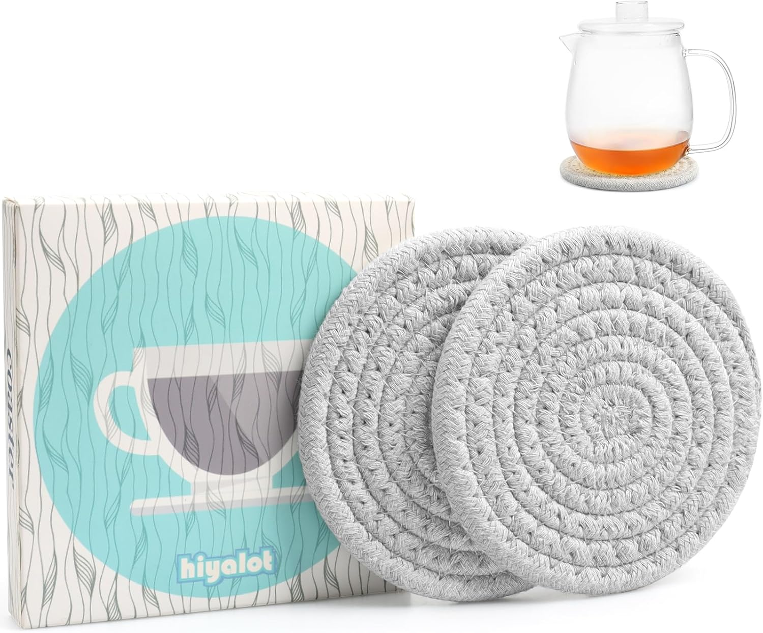 4.8" Cotton Drink Coasters Set of 2&ndash; Absorbent Fabric Mug Pads for Coffee, Tea & Drinks, Minimalist Desk & Nightstand Cup Mats, Durable Neutral Drink Coasters for Home, Office or Gift Use (Cloud Grey)