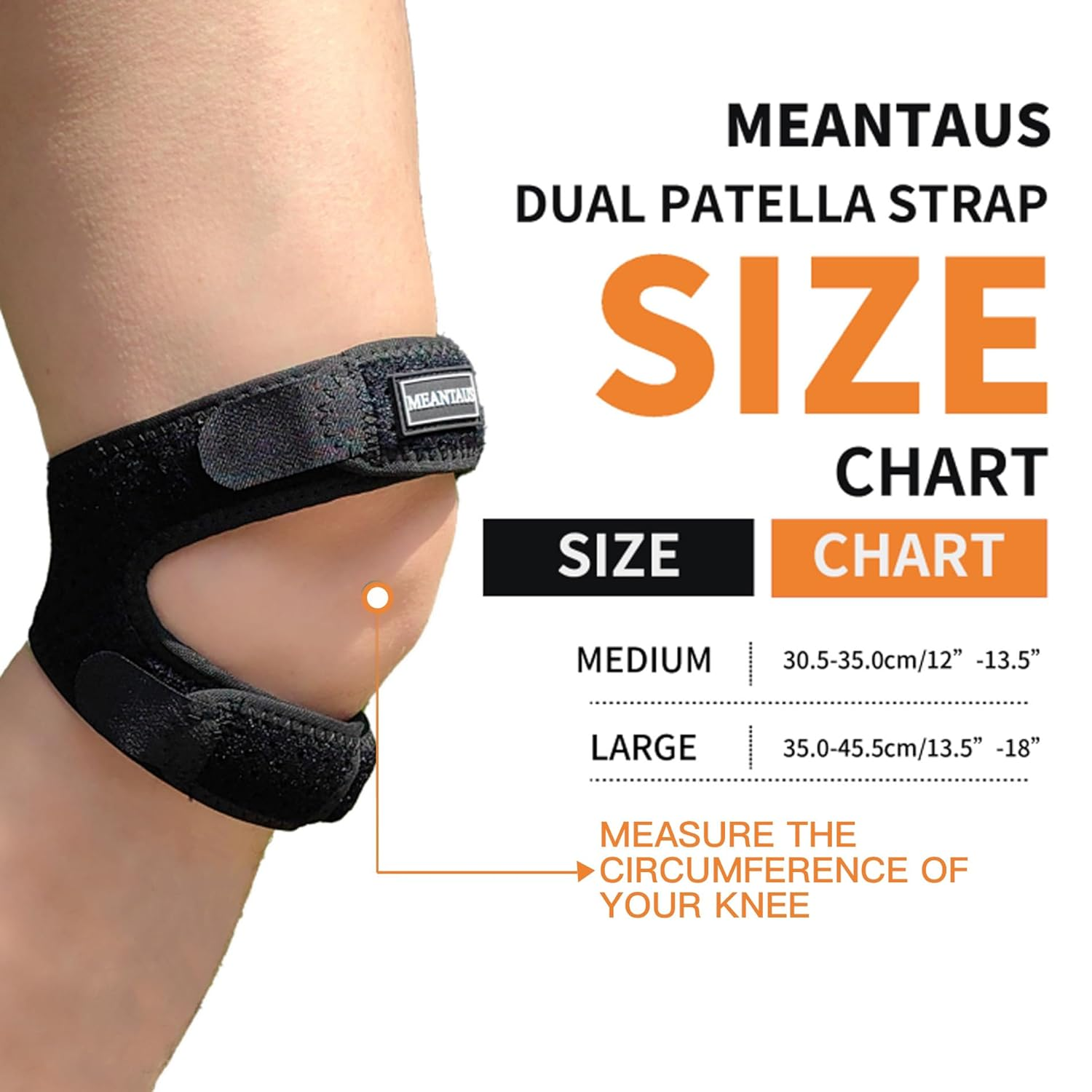 MEANTAUS Adjustable Dual Patella Knee Strap for Men & Women - Lightweight Support for Jumper'S Knee, Patellar Tracking Disorder, Arthritis | Running, Basketball (2-Pack, Black, M) image number 2