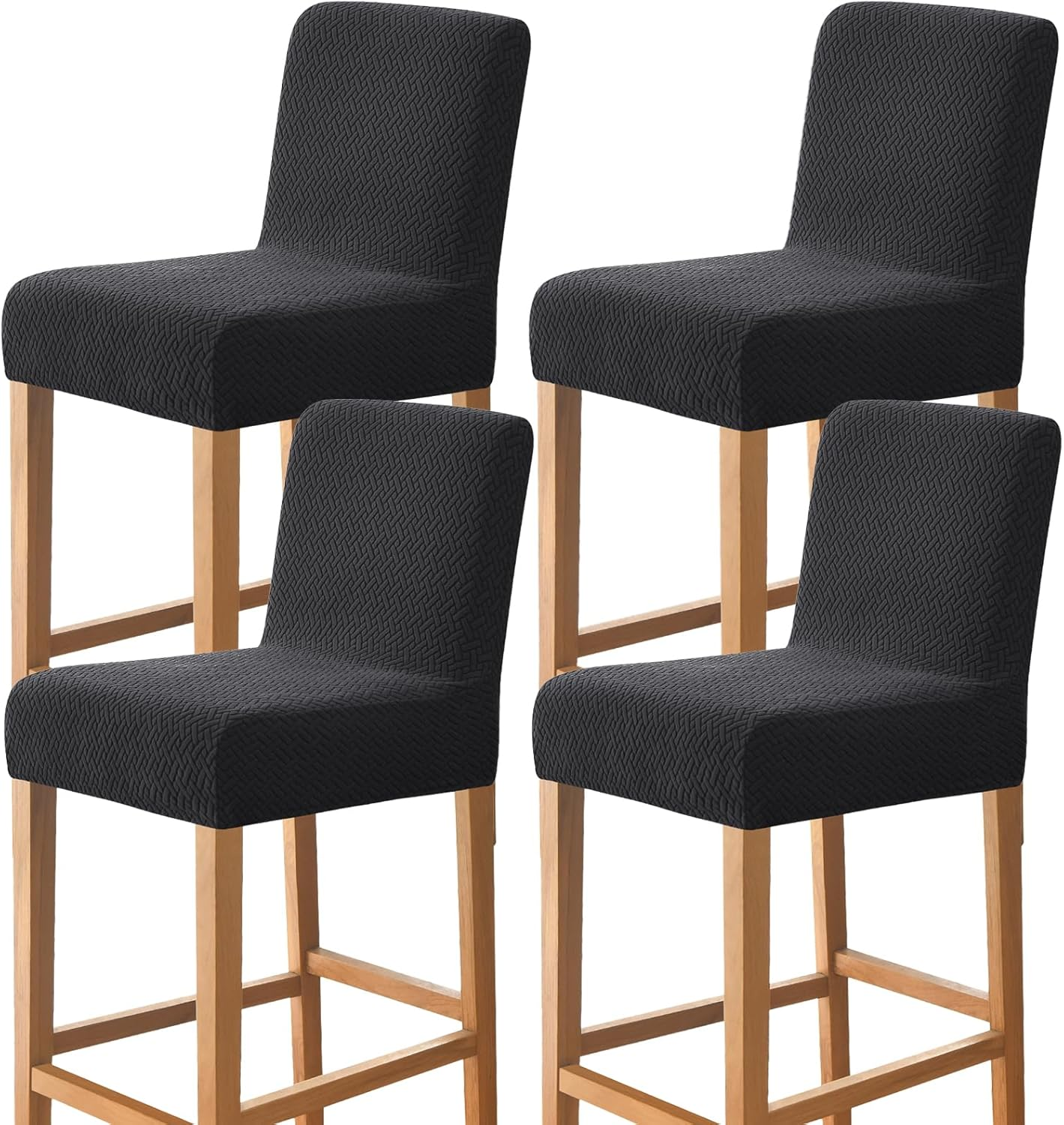 Gollense Bar Stool Covers Set of 4 Stretch Jacquard Barstool Slipcovers Washable Dining Chair Seat Covers with Back Removable Pub Counter Tall Chair Protectors for Kitchen Island Chairs (Khaki)