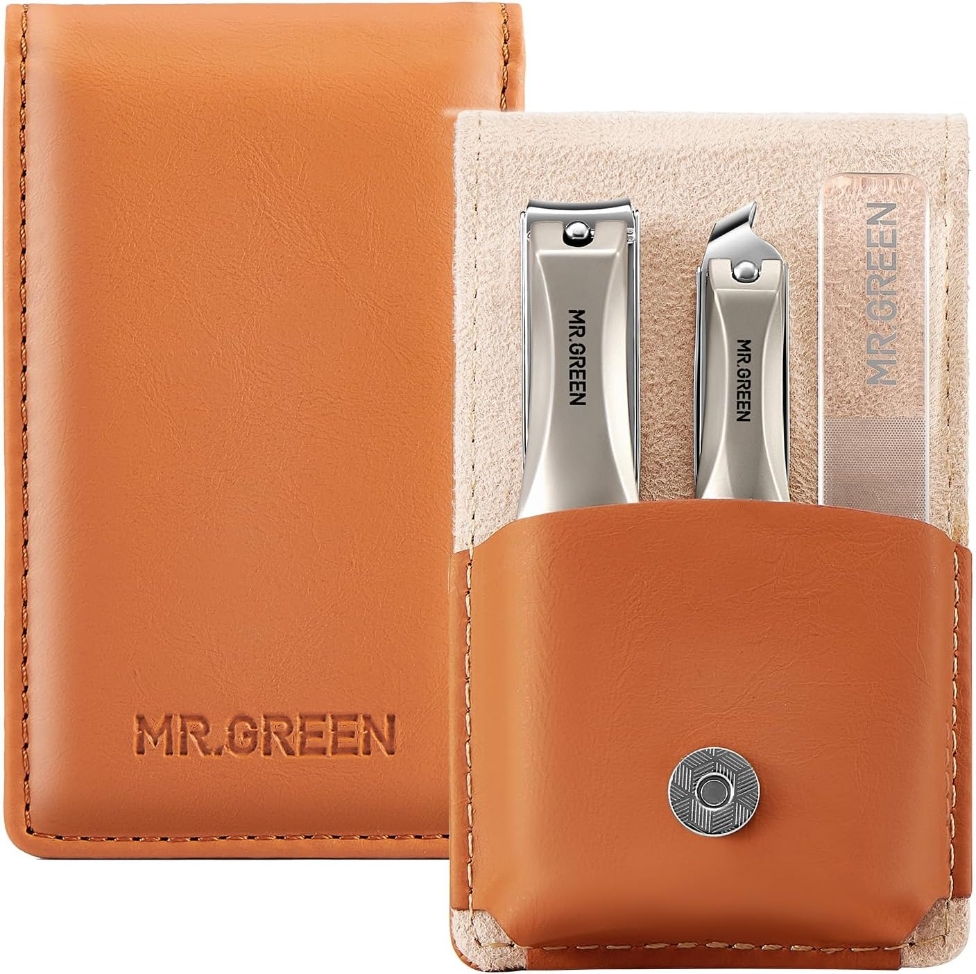 MR.GREEN 3Pcs Nail Clippers Set, German Stainless Nail Clippers with Nail File, anti Splash Nail Clippers with Catcher, Professional Finger&Toe Nail Clippers with Exquisite Leather Case for Men &Women