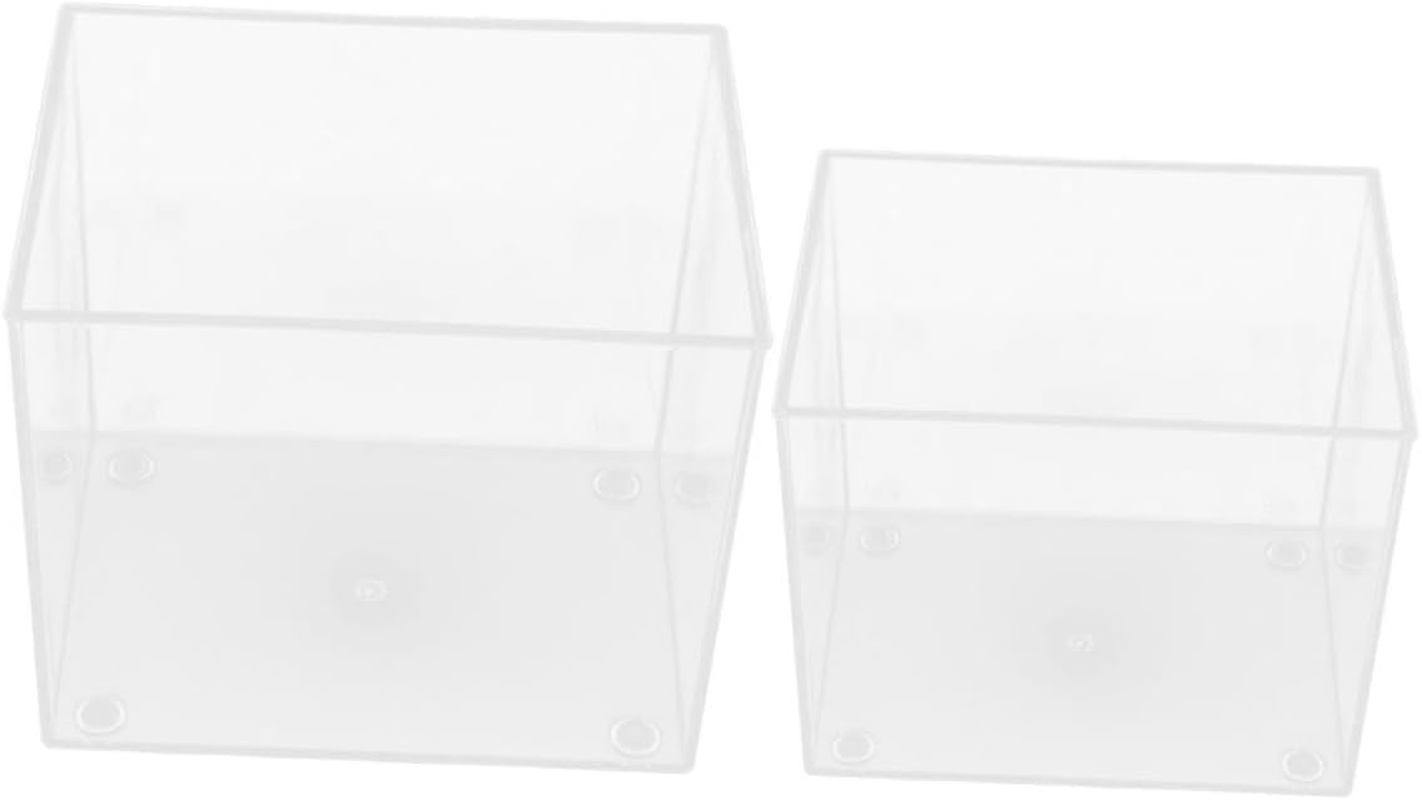 DECHOUS 2Pcs Mini Desktop Fish Aquarium Tank Clear Plastic Small Fish Tank with Open Top Design Portable for Home Office Space Saving Reusable Aquarium for Turtles and Aquatic Pets image number 5