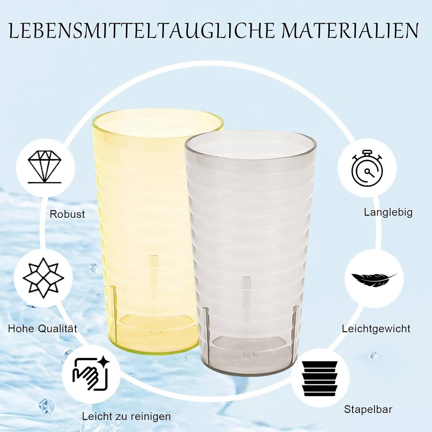 Henrrida Stackable Camping Cup Drinking Cup Set of 5, 450 Ml Plastic Cups Reusable for Camping Garden, Party, Outdoor, Home Party Drop-Proof, Dishwasher Safe 15 Oz (Colour) image number 3