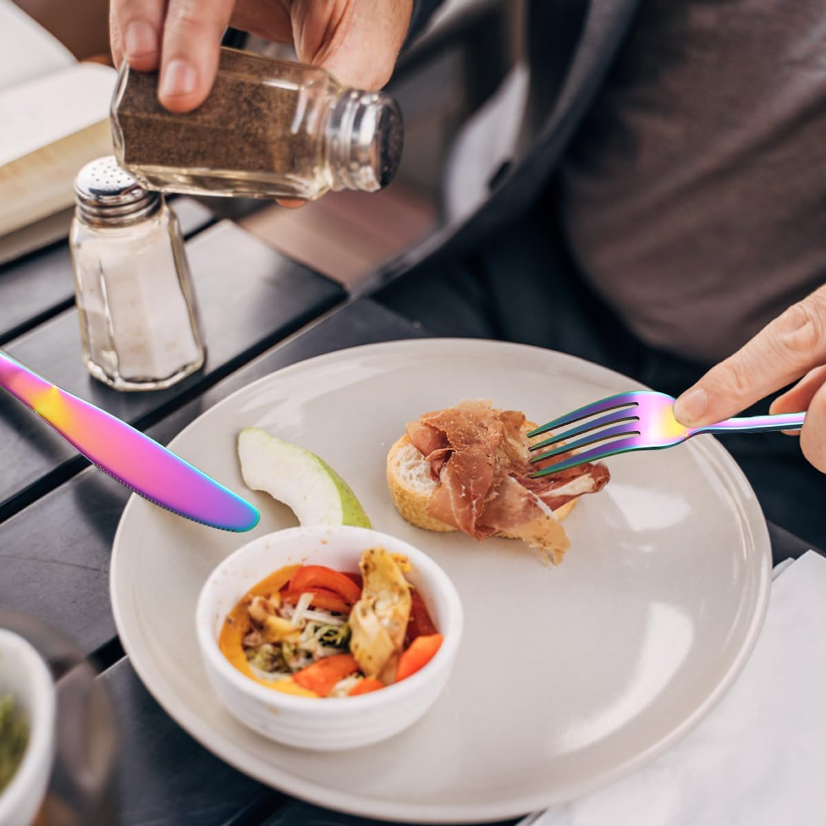 Reanea Cutlery Set 30 Pieces for 6 People Rainbow Cutlery Titanium Cutlery Set Includes Knives, Spoons, Forks, Teaspoons, Salad Forks, Salad Forks, Dishwasher Safe image number 3