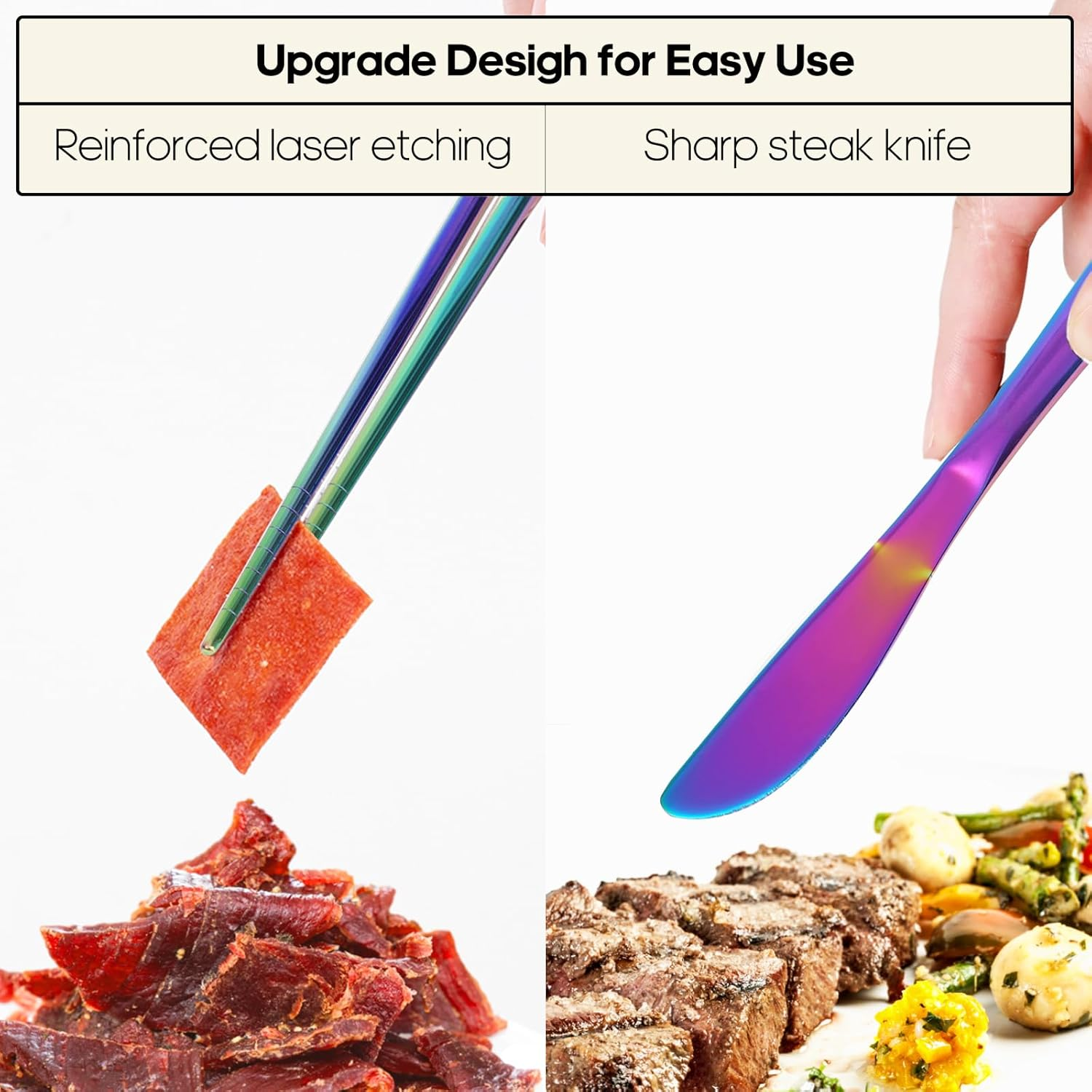 Travel Utensils with Case, Quatish Portable Utensil Set for Work, Stainless Steel Reusable Travel Cutlery Set, Spoon and Fork Set for Camping, Picnic, Gadgets, Men Lunch Box, Rainbow - Black image number 6