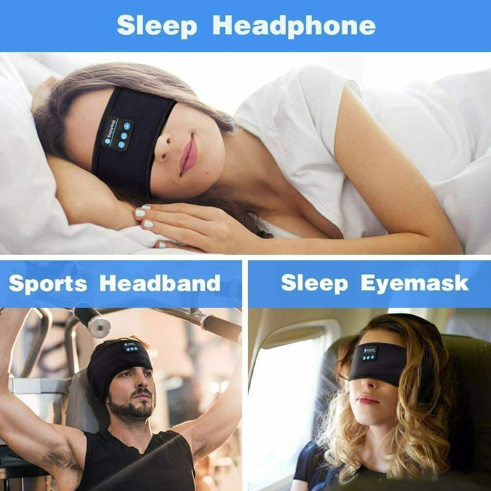 Tootoo Wireless Bluetooth 5.0 Stereo Eye Mask Headphones Earphone Sleep Music Headband (Black)