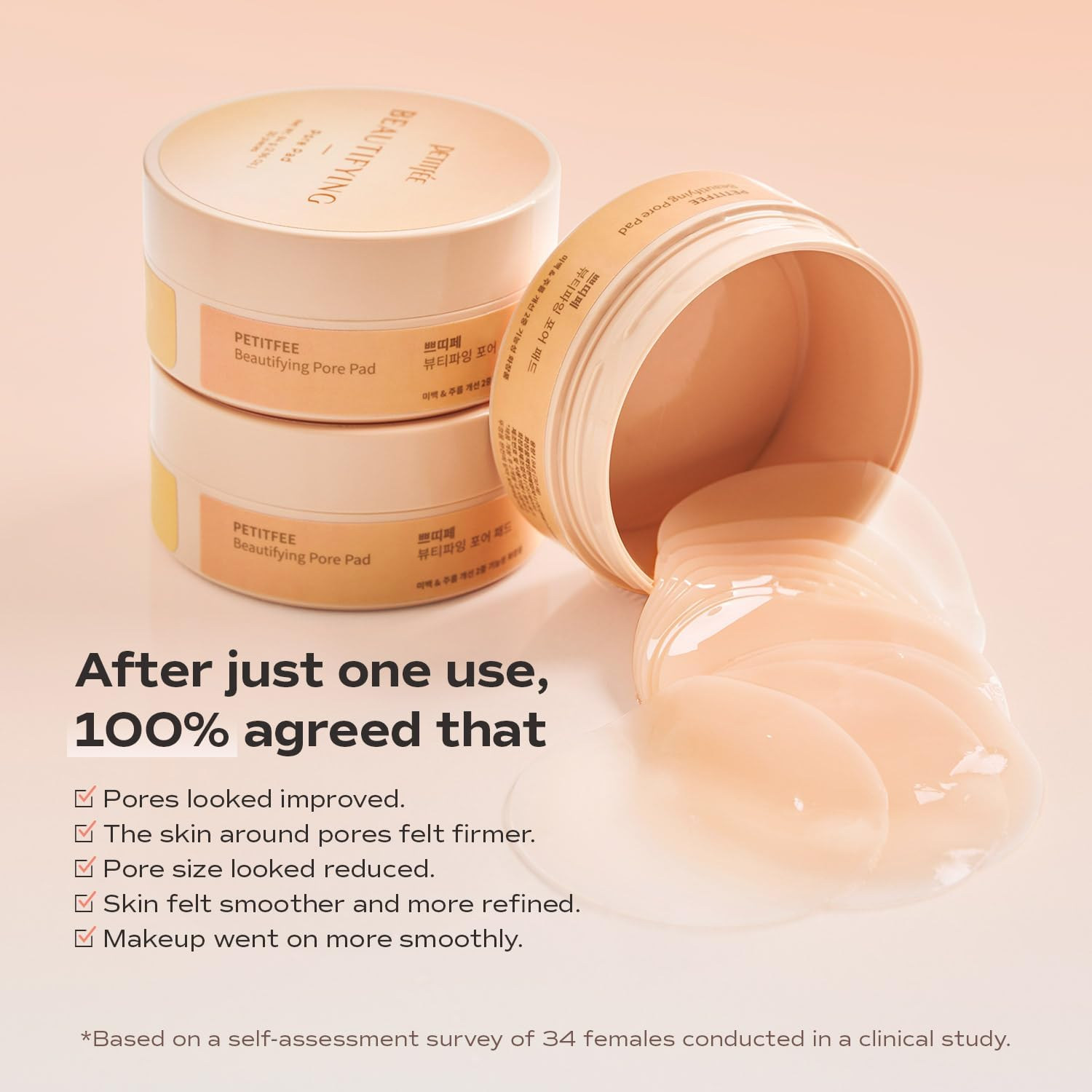 Beautifying Pore Pad (30 Pieces) - Hydrogel Peach Pore Pads with Soluble Collagen, Glutathione, Bakuchiol, Retinyl Palmitate for Smooth Skin, Minimizing Pores image number 4