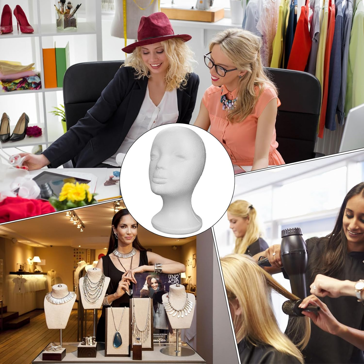 Styro-Foam Mannequin Head, Female Mannequin Foam Head, Manikin Heads for Hats & Wigs Display , Lightweight D-IY Decoration Foam Wig Heads for Salon & Home Use image number 5