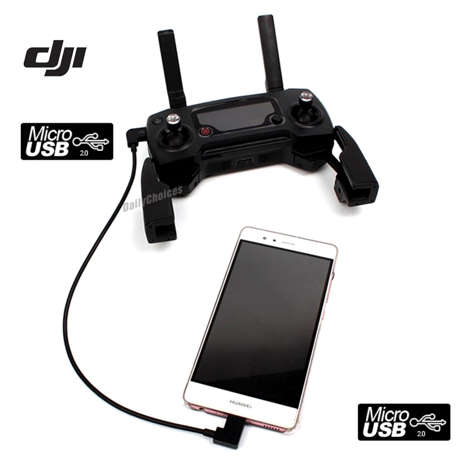 30Cm Micro USB to Micro USB Remote Controller Cable for DJI Mavic Mini,Mini Se,Mavic 2 Pro/Zoom,Mavic Air,Mavic Pro, Spark, DJI Drone to Phone/Tablet 90 Degree OTG Data Cord (Micro USB Connector)