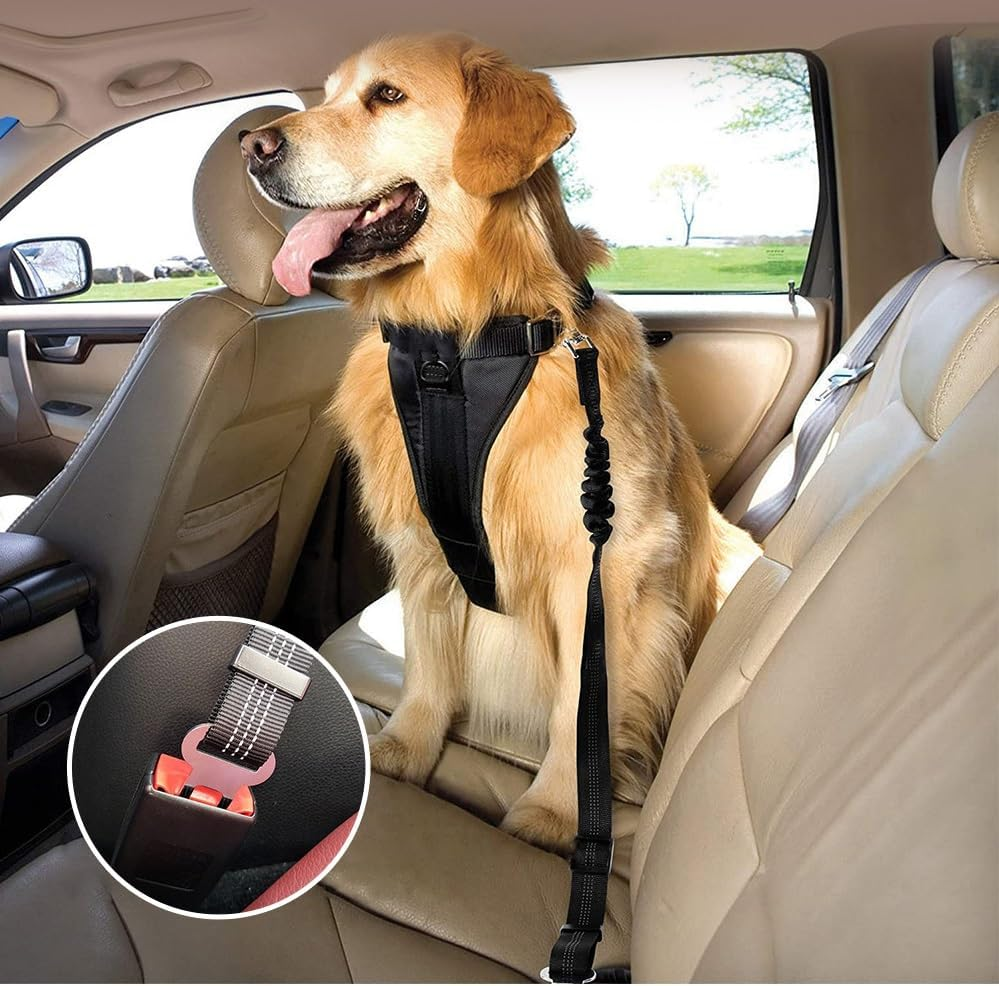 Dog Seat Belts for Cars of Medium/Large Dogs, Adjustable Pet Seat Belt for Dog Harness with Dual Safe Bolt Hook and Elastic Durable Nylon Dog Safety Belt for Car (Black, 2 Pcs) image number 4