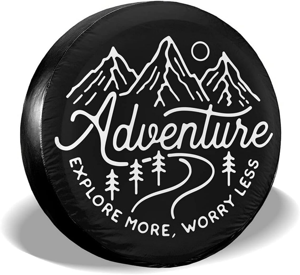 Adventure Awaits Rv Spare Tire Cover for Rvs Trailer Wheel Covers for Trailer Tires Camping Weatherproof Universal for SUV Truck Camper Travel Trailers Accessories 14" 15" 16" 17"