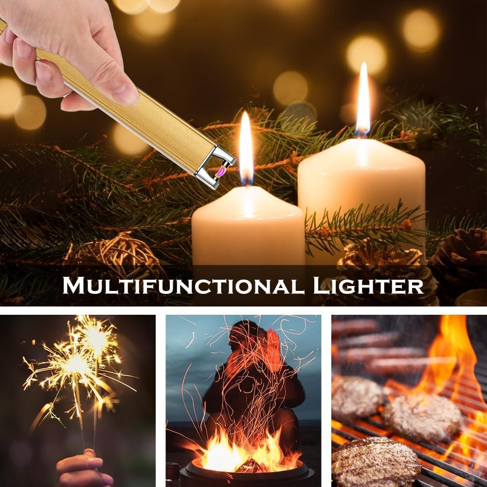 Lighter Electric Candle USB Type C Rechargeable Lighter with Upgraded LED Battery Display Safety Switch Flameless Plasma Windproof for Cooking Bbqs Fireworks, Gifts for Women Men Mom Wife (Blue)