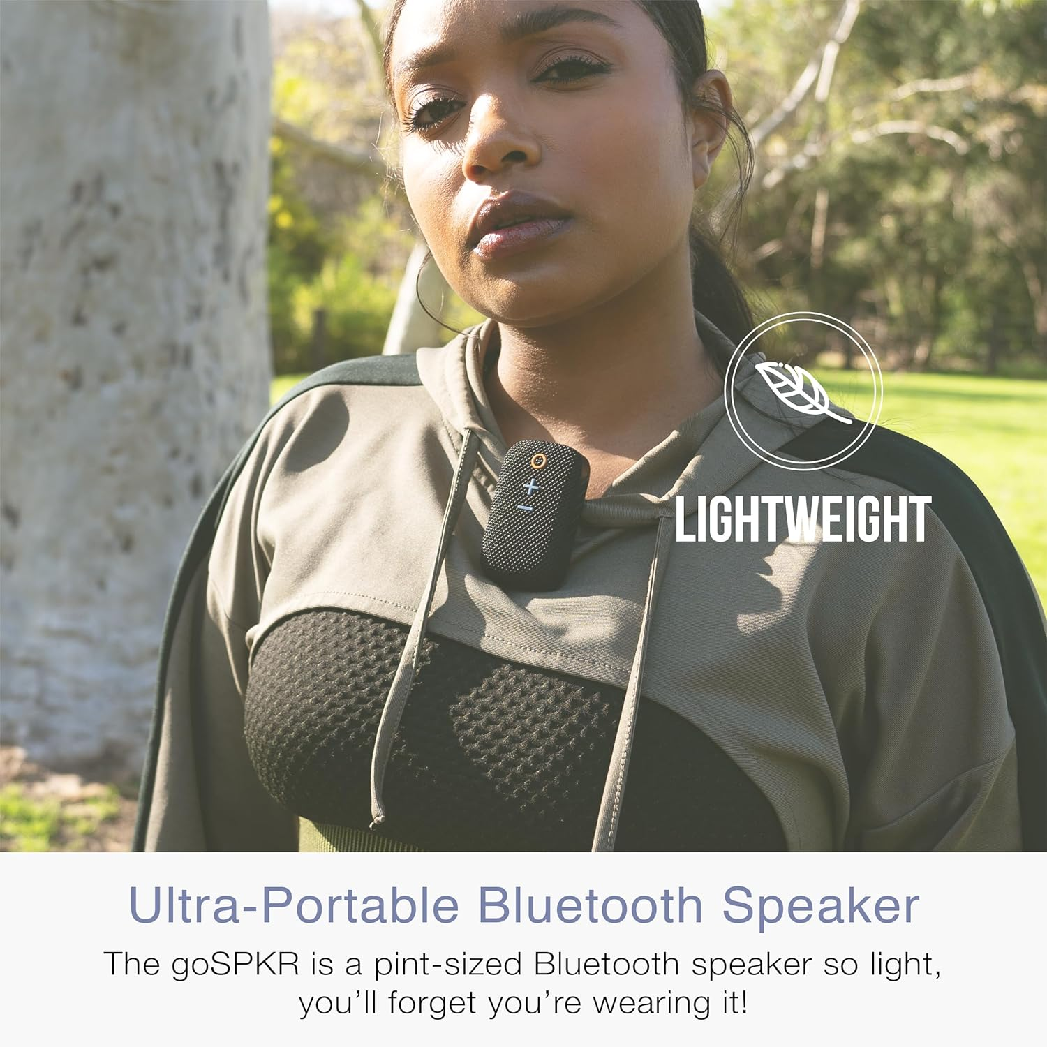 MEE Audio Gospkr Small Wearable Clip-On Bluetooth Speaker with IPX5 Water Resistance, Built-In Speakerphone with Microphone for Hands-Free Calls, Compact Design, Can Connect up to 2 in Stereo (Black) image number 1