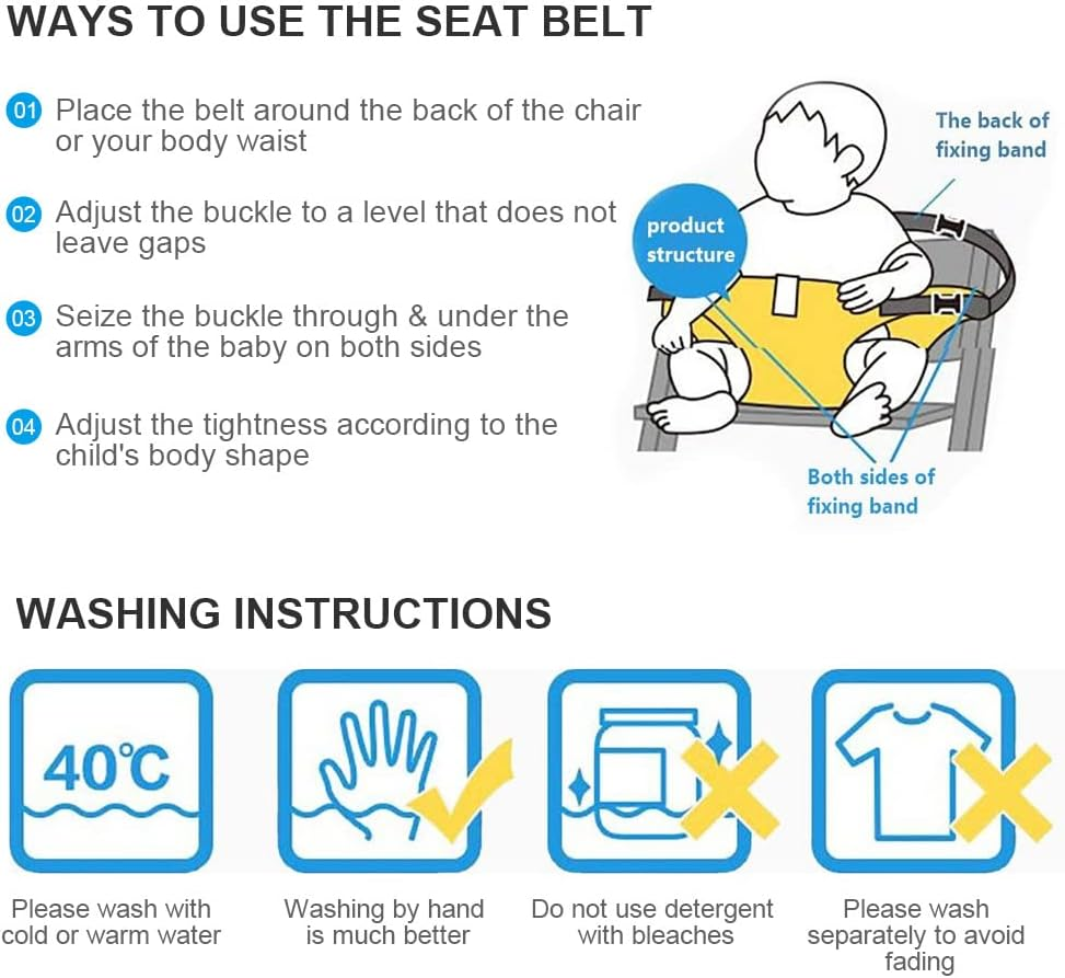 Lychee Harness Seat for High Chair Baby Feeding Safety Seat with Strap, Toddler Booster Harness Belt Portable Dining Seat Strap for Travel Home Restaurant Shopping (Black) - Blue image number 4