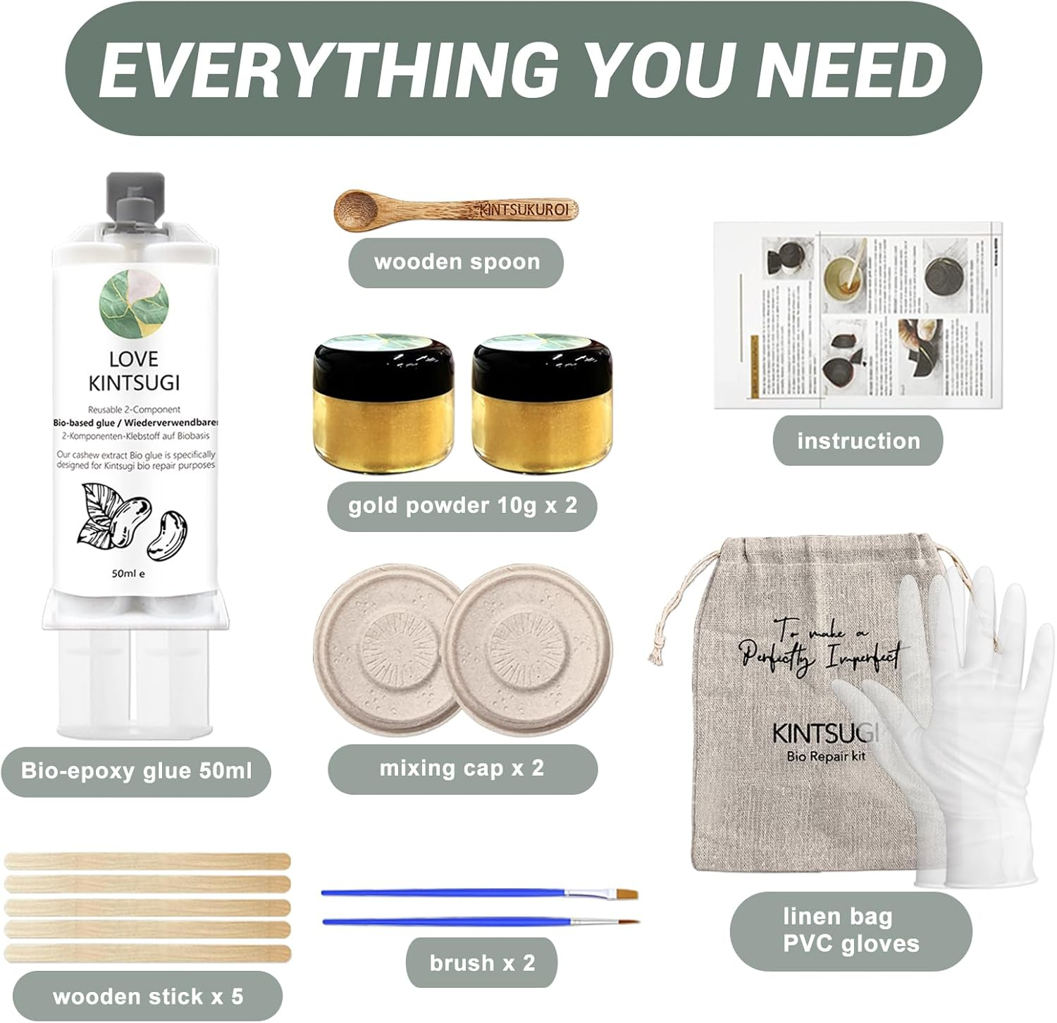 Bio Kintsugi Repair Kit Gold Food Safety Repair Your Meaningful Pottery, Dishwasher Safety, Perfect for Beginners, Bring Japanese Art to Your Home image number 6