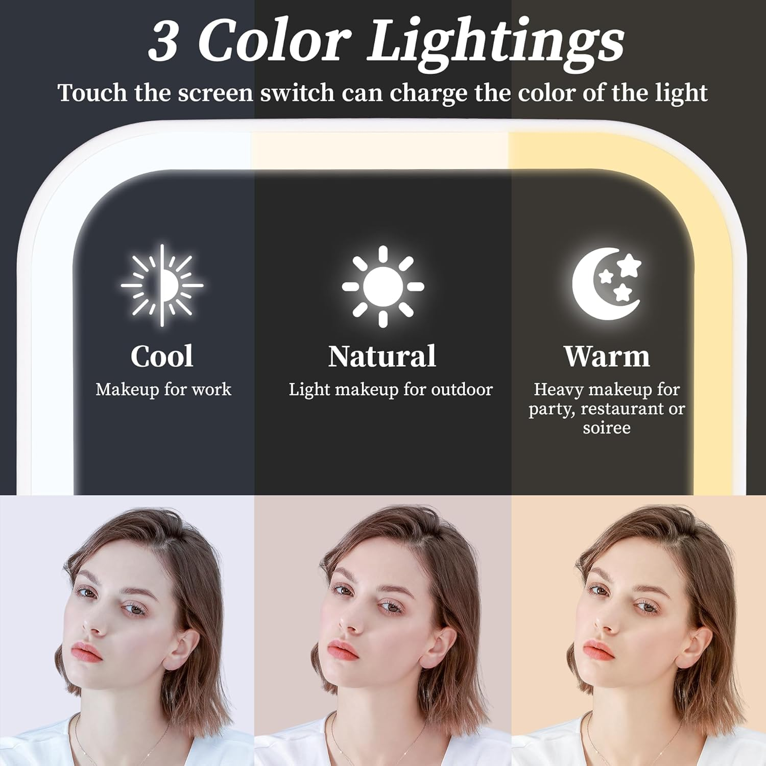 Rechargeable Travel Vanity Mirror with 40 Led Lights, Portable Lighted Beauty Makeup Mirror, 3 Color Lighting, Touch Dimming, Tabletop Folding LED Mirror with Leather Case, White image number 1