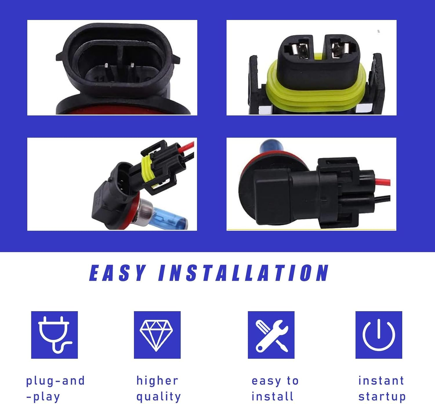 2PCS H8 H9 H11 Female Adapter Wiring Harness Sockets Wire, Universal Car Headlight Lampholder Wire for Headlights & Fog Lights, Corrosion Resistant Auto Headlight Wiring Harness image number 2