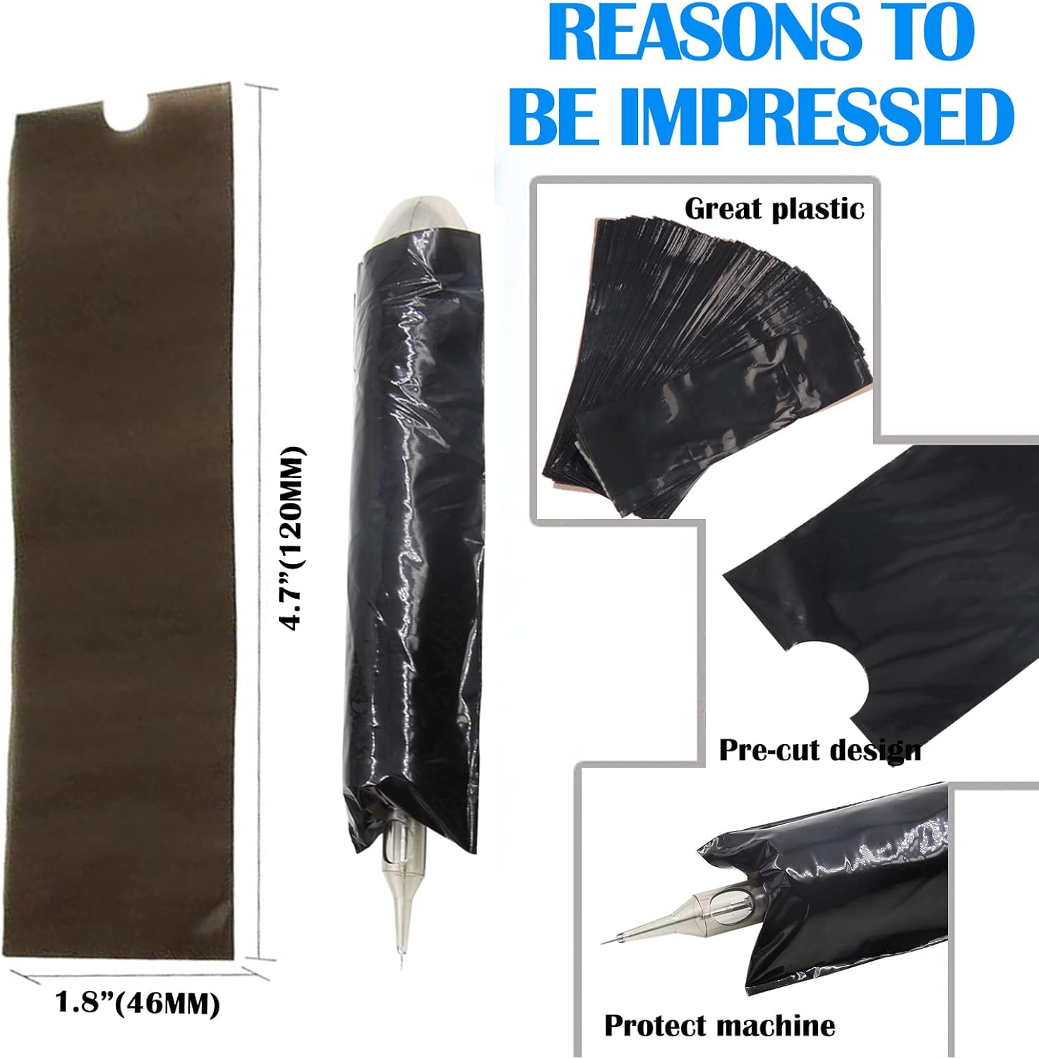 Gakonp 200Pcs Clear Tattoo Machine Pen Covers Tattoo Pen Sleeves Plastic Dustproof Protection Black Bags for Tattoo Professionals&hellip;