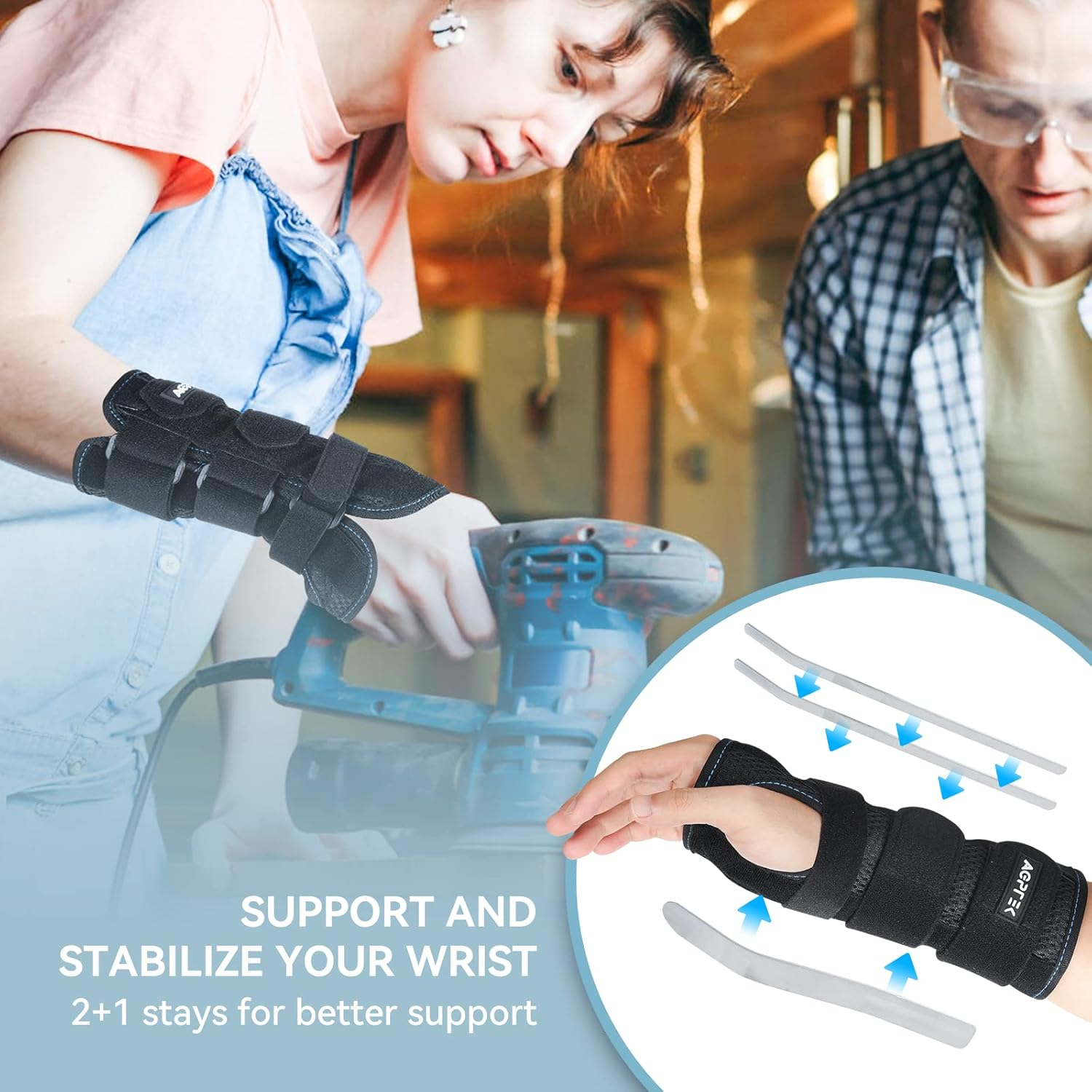 AGPTEK Carpal Tunnel Wrist Splint Adjustable Wrist Brace Wrist Support Brace for Injury Recovery Tendonitis Wrist Pain Sprain Sports - Black