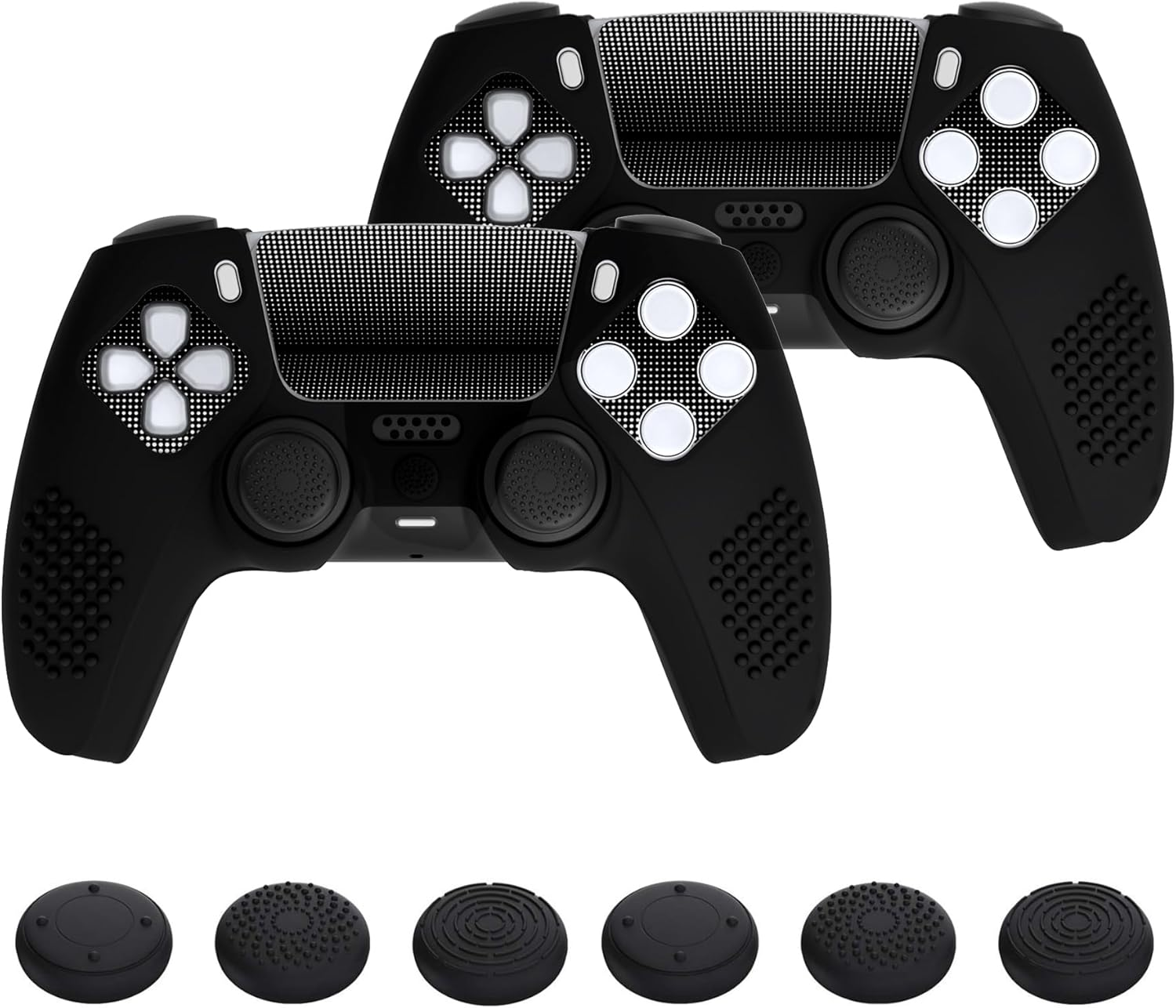 Playvital 2 Set Upgraded Silicone Cover Skin for Ps5 Controller with 12 Thumb Grips & 4 Stickers, Compatible with Charging Dock, 3D Studded Anti-Slip Shockproof Controller Grip, Glow in Dark - Green