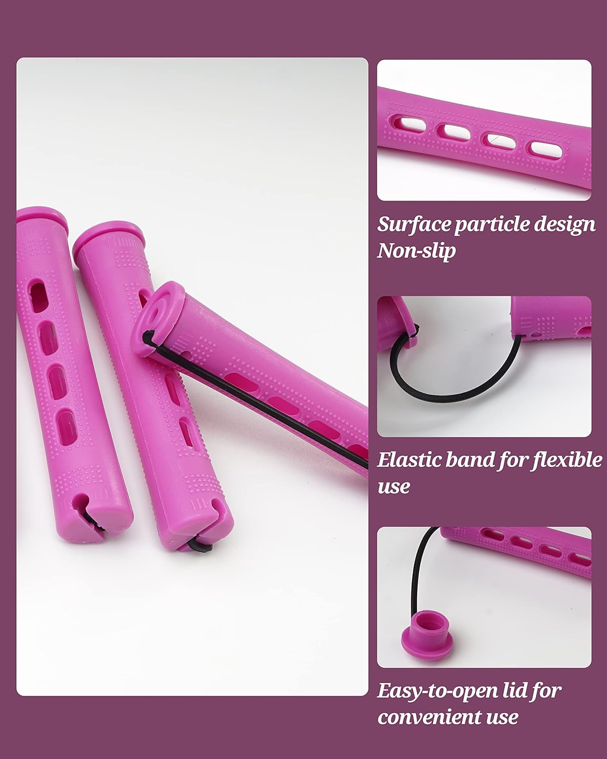 DF DUALFERV 60Pcs Perm Rods for Women'S Natural Hair, Purple, 0.75Inch - Hair Roller Curler Perm Rods for Long Medium Small Hair - Plastic Cold Wave Rods, Hairdressing Styling Tool image number 4