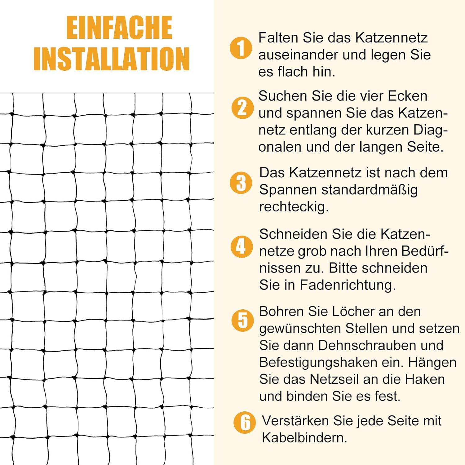 Imeshbean Cat Net for Balcony, 4 X 3 M Cat Net, Wire Reinforced Safety Net, Balcony Net with Mounting Rope and Accessories, Cat Protective Net, Bird Protection Net for Windows, Patio, Garden (4 X 3 M) image number 5