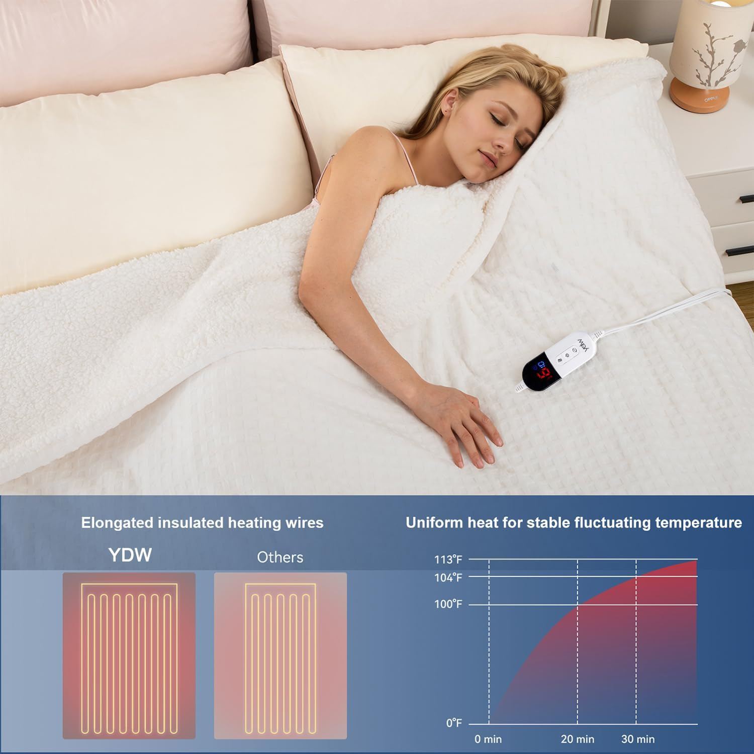 YDW Heated Blanket Electric Throw - 180X200Cm Soft Rug Plush Fleece Waffle Heating Warming Rugs with Auto Shut off for Couch Office Chair Lap Bed Adults Fuzzy Cozy Machine Washable Double Size Beige image number 6